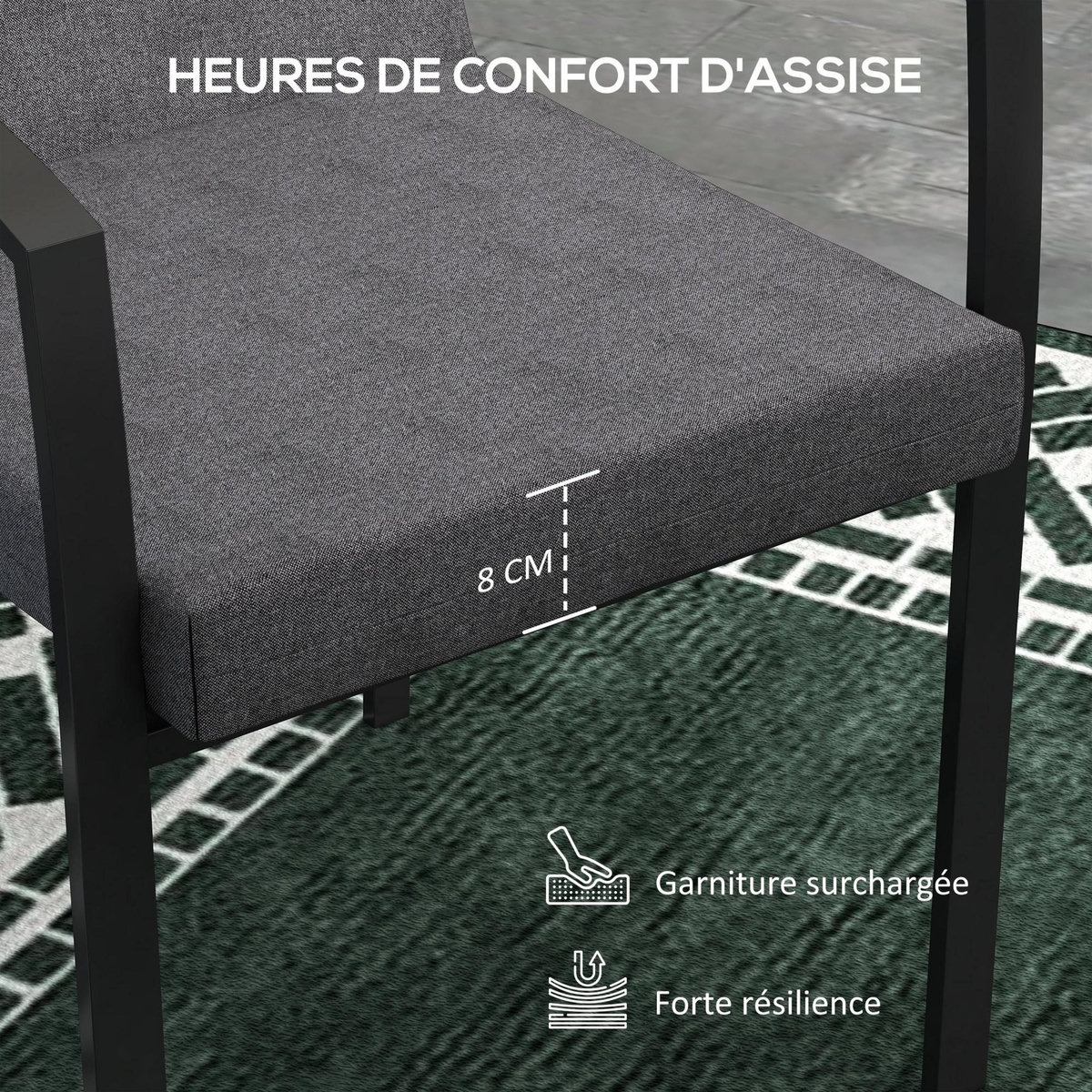 OUTSUNNY Lot de 2 coussins galettes de chaise de jardin - dim. 112L x 51l x ép. 8 cm - cordons attache - polyester déperlant anthracite