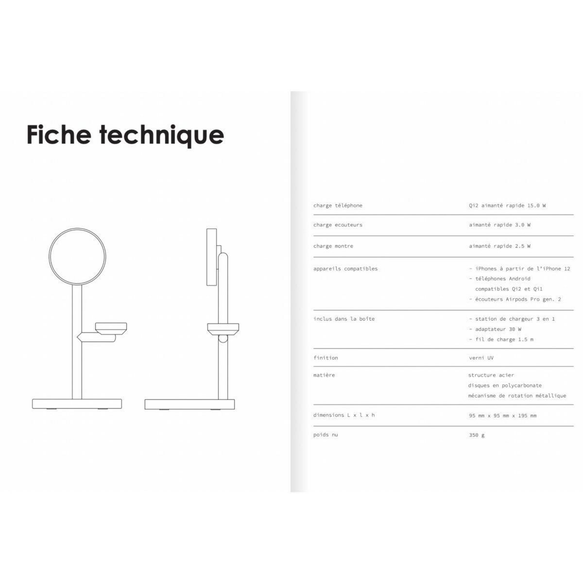 CASYX Chargeur 3 en 1  Charge rapide Qi2 vert