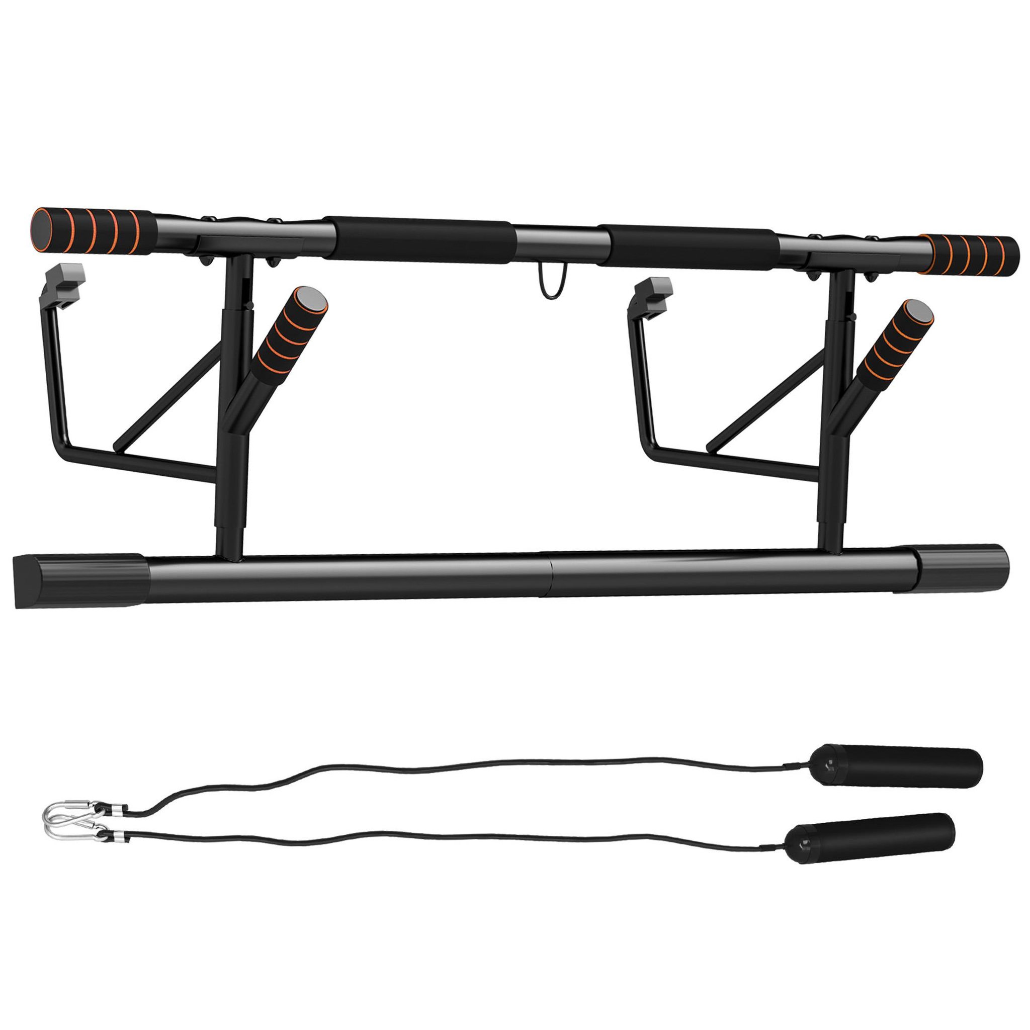 HOMCOM Barre de traction porte 2 bandes de résistance incluses max. 150 kg acier orange noir