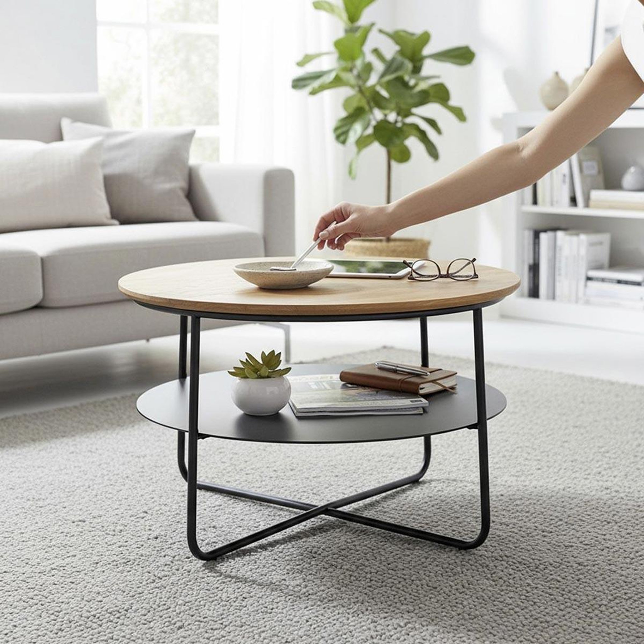 Voir la diapositive 3 : Paris Prix Table basse 2 niveaux  loft  70cm naturel & noir