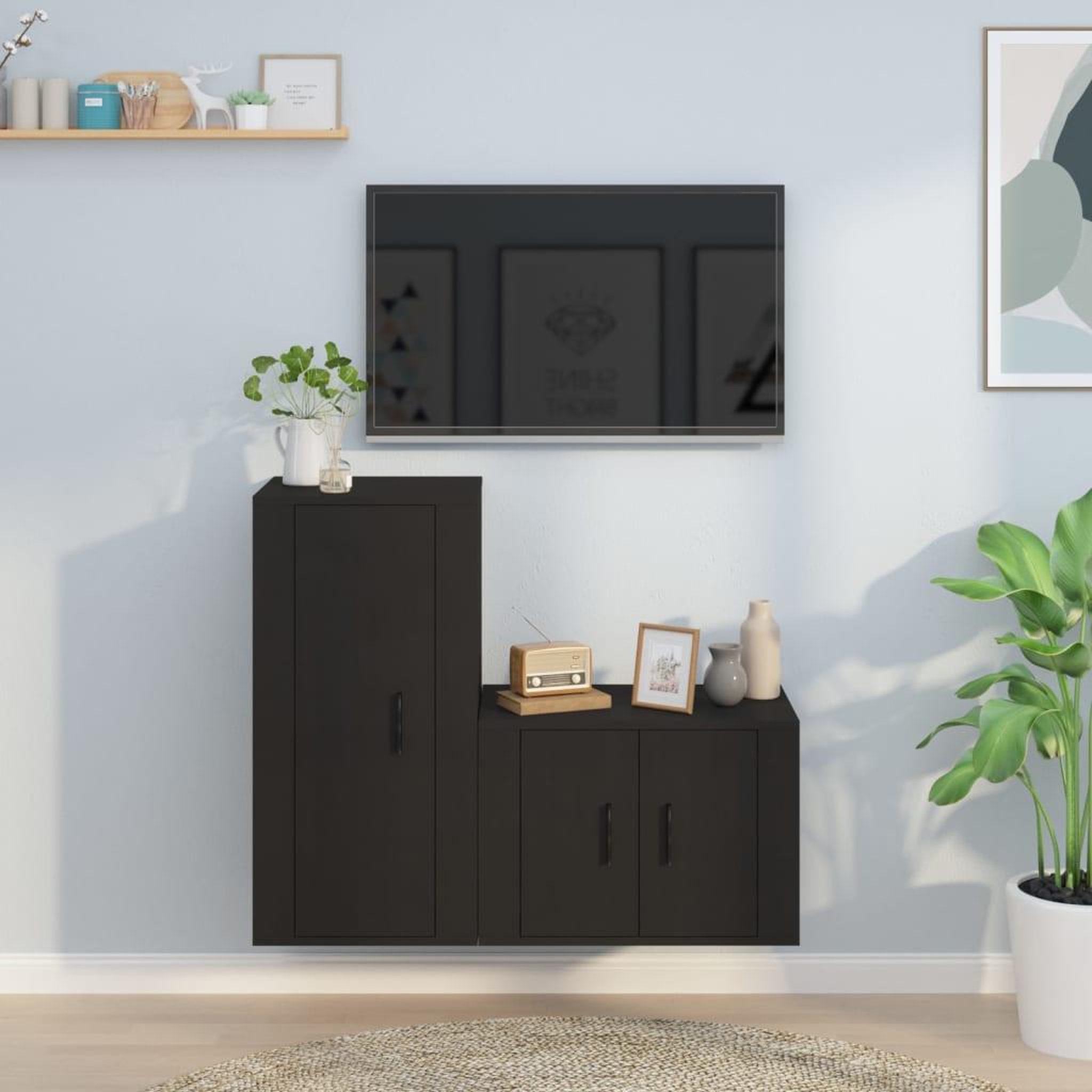 Voir la diapositive 1 : VIDAXL Ensemble de meubles TV 2 pcs noir bois d'ingenierie
