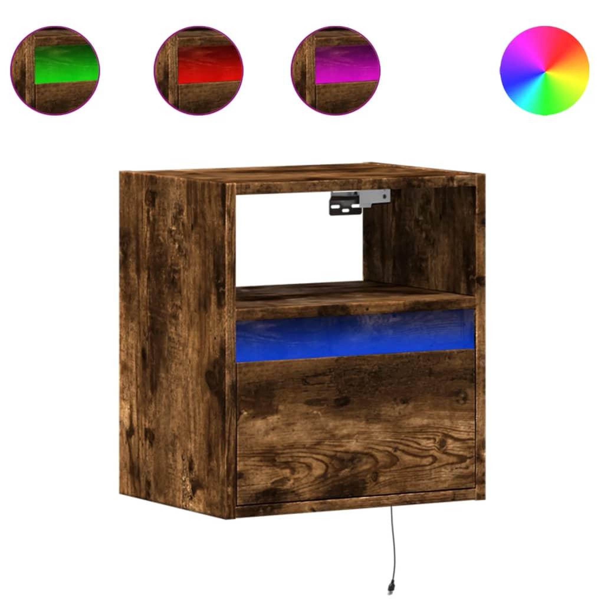 Voir la diapositive 2 : VIDAXL Table de chevet murale avec lumieres LED chene fume