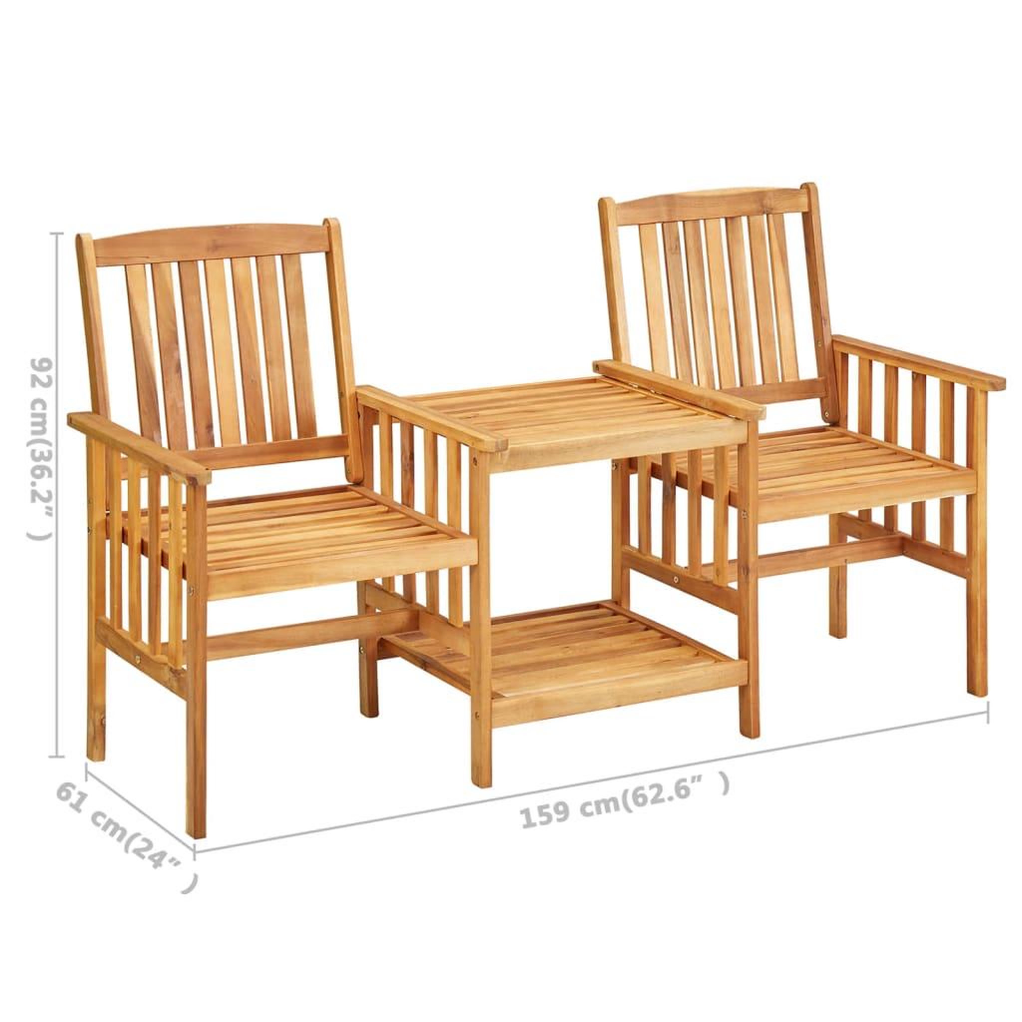 Voir la diapositive 6 : VIDAXL Chaises de jardin avec table a the et coussins acacia solide