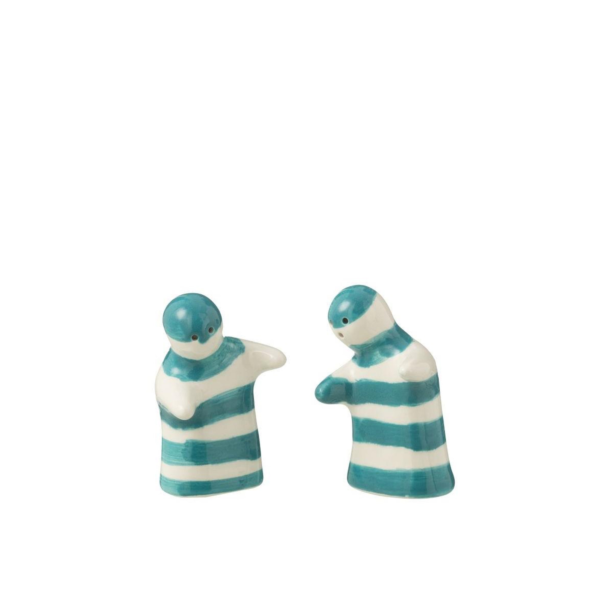 Voir la diapositive 2 : J-LINE Salière & poivrière en céramique  granada rayure  8cm bleu aqua