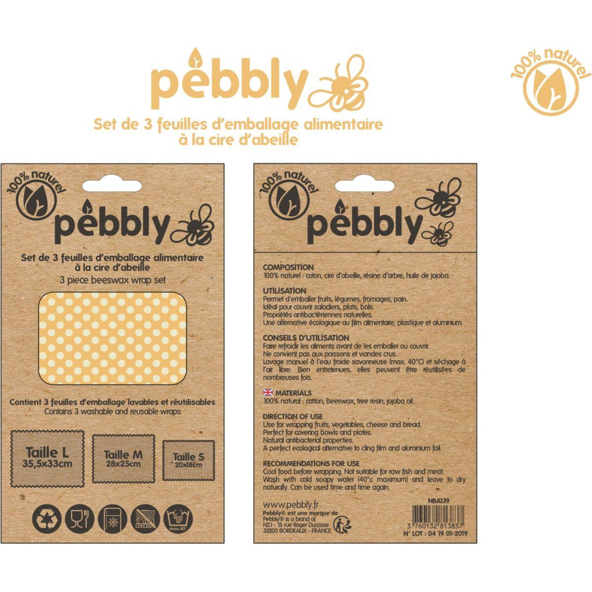 Voir la diapositive 3 : PEBBLY Feuille d'emballage alimentaire d'emballage alimentaire cire d'abeille