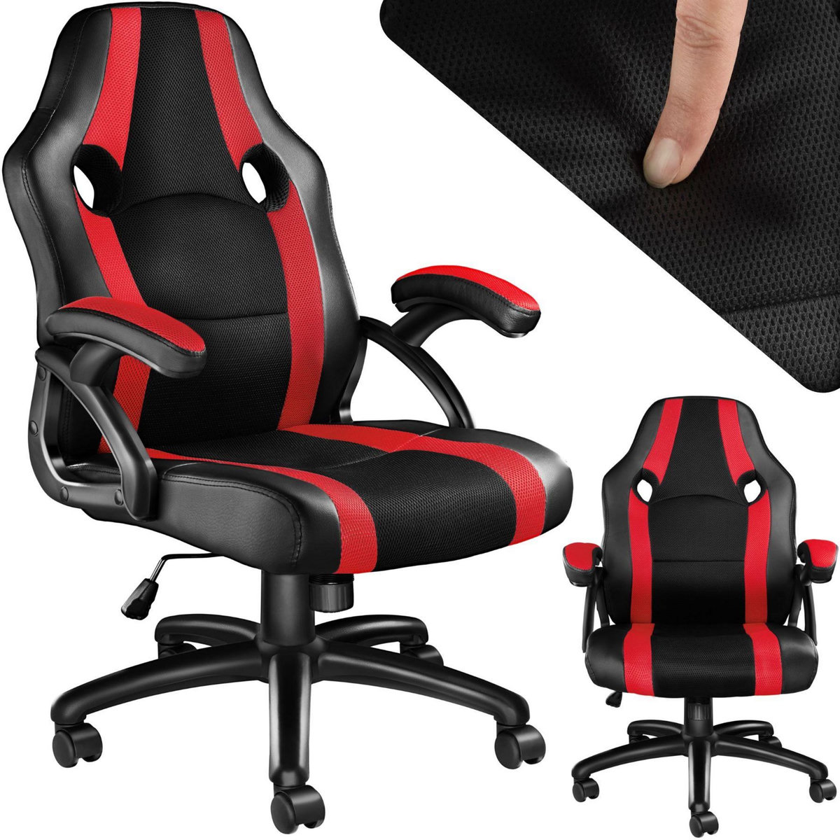 tectake Chaise de bureau à forme ergonomique noir/rouge