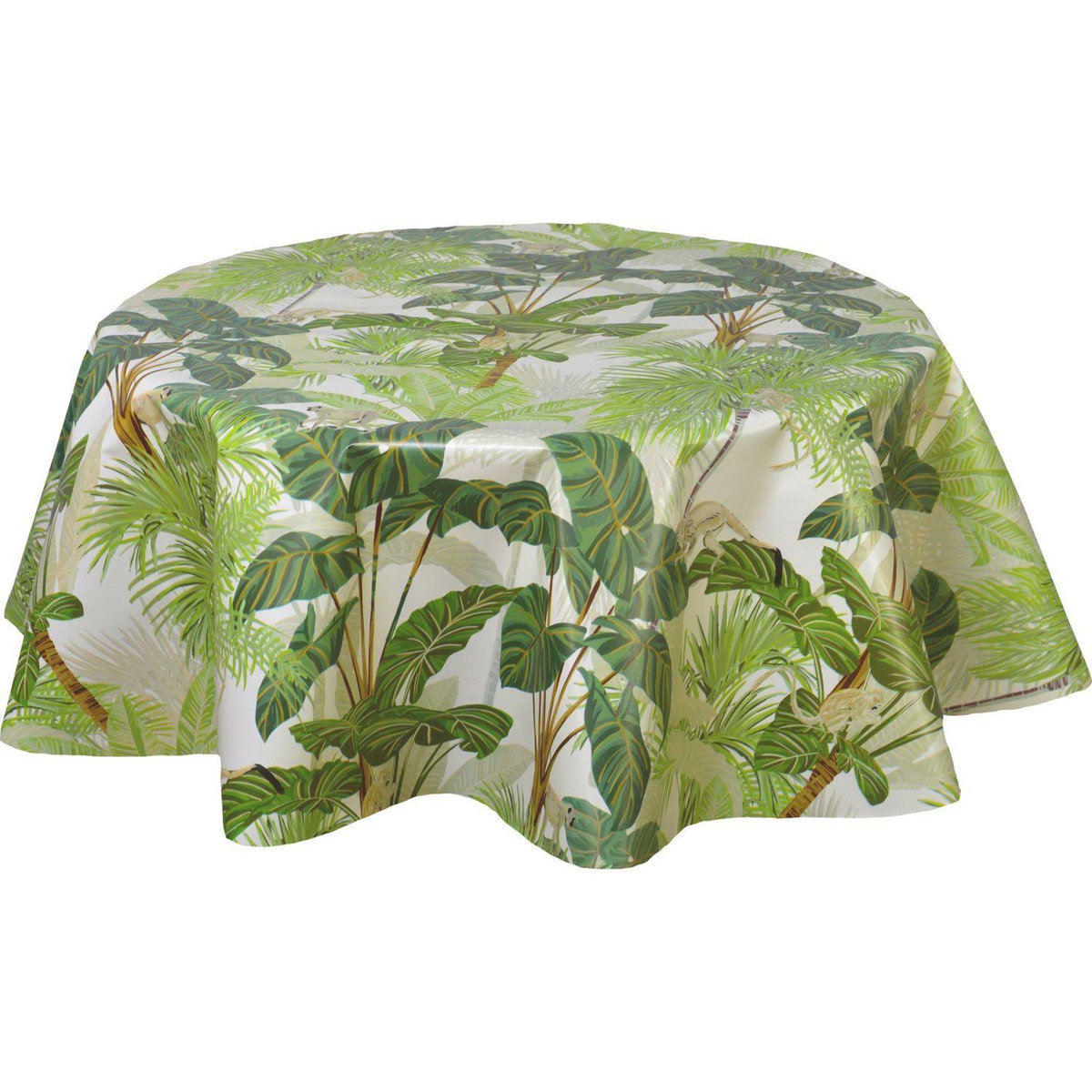 HABITABLE Nappe en toile cirée ronde motif tropical MONKEY - Diam. 150 cm