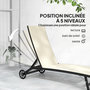 Voir la diapositive 5 : OUTSUNNY Lot de 2 bains de soleil transats inclinables - 2 roulettes - alu. textilène beige kaki