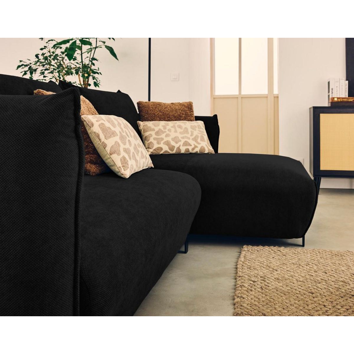 LISA DESIGN Gianni - canapé d'angle droit 4 places convertible avec coffre en tissu