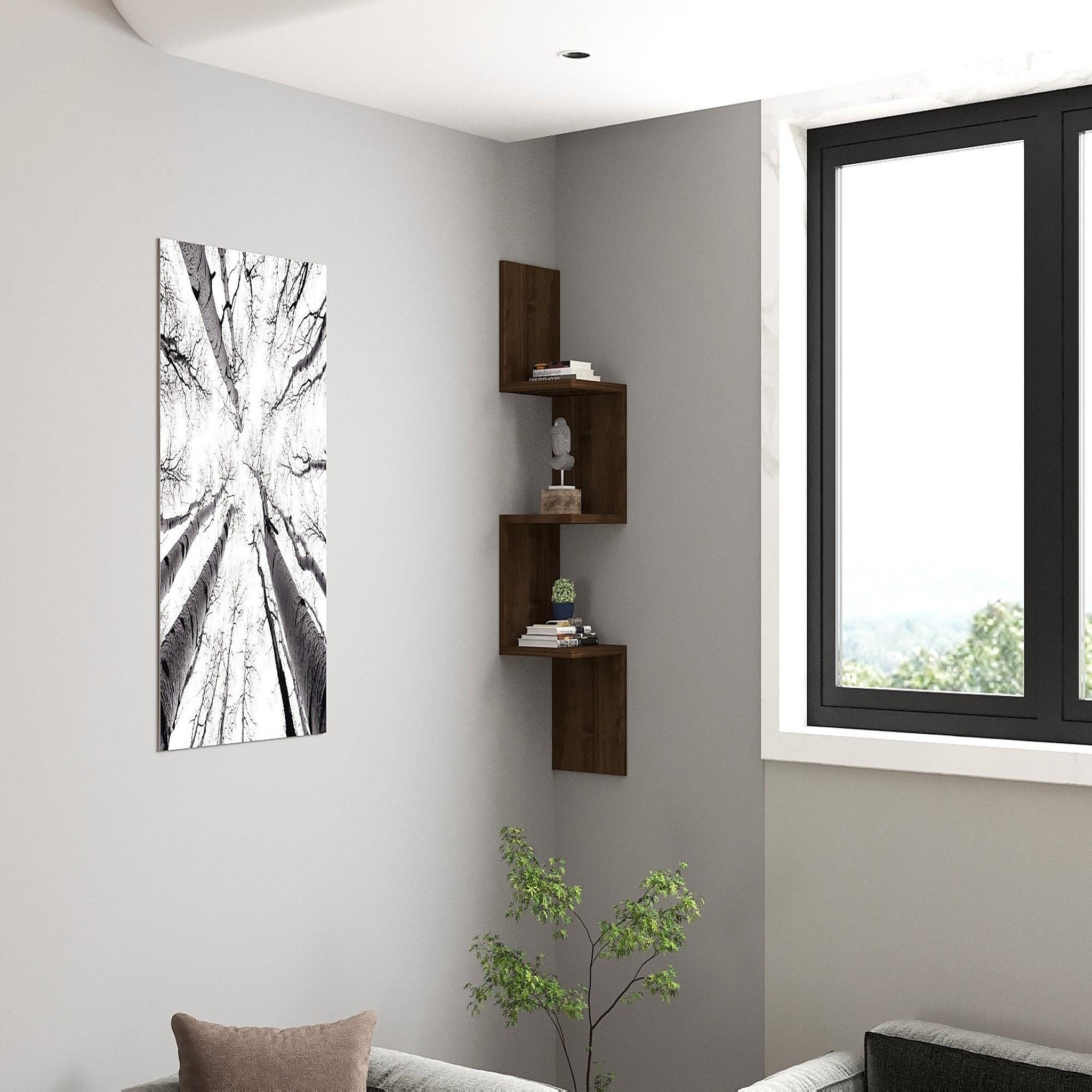 Voir la diapositive 3 : Habitat et Jardin Étagère murale en bois  zikzak  - 25 x 25 x 105 cm - noyer