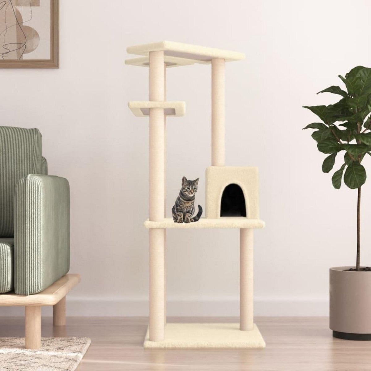 VIDAXL Arbre a chat avec griffoirs en sisal creme 123 cm
