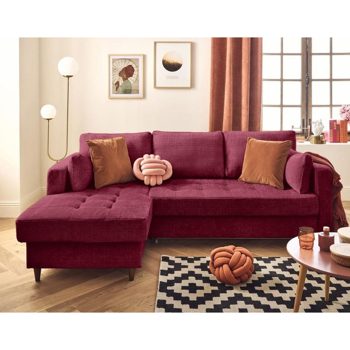 LISA DESIGN Anna - canapé d'angle gauche 4 places convertible avec coffre en velours texturé