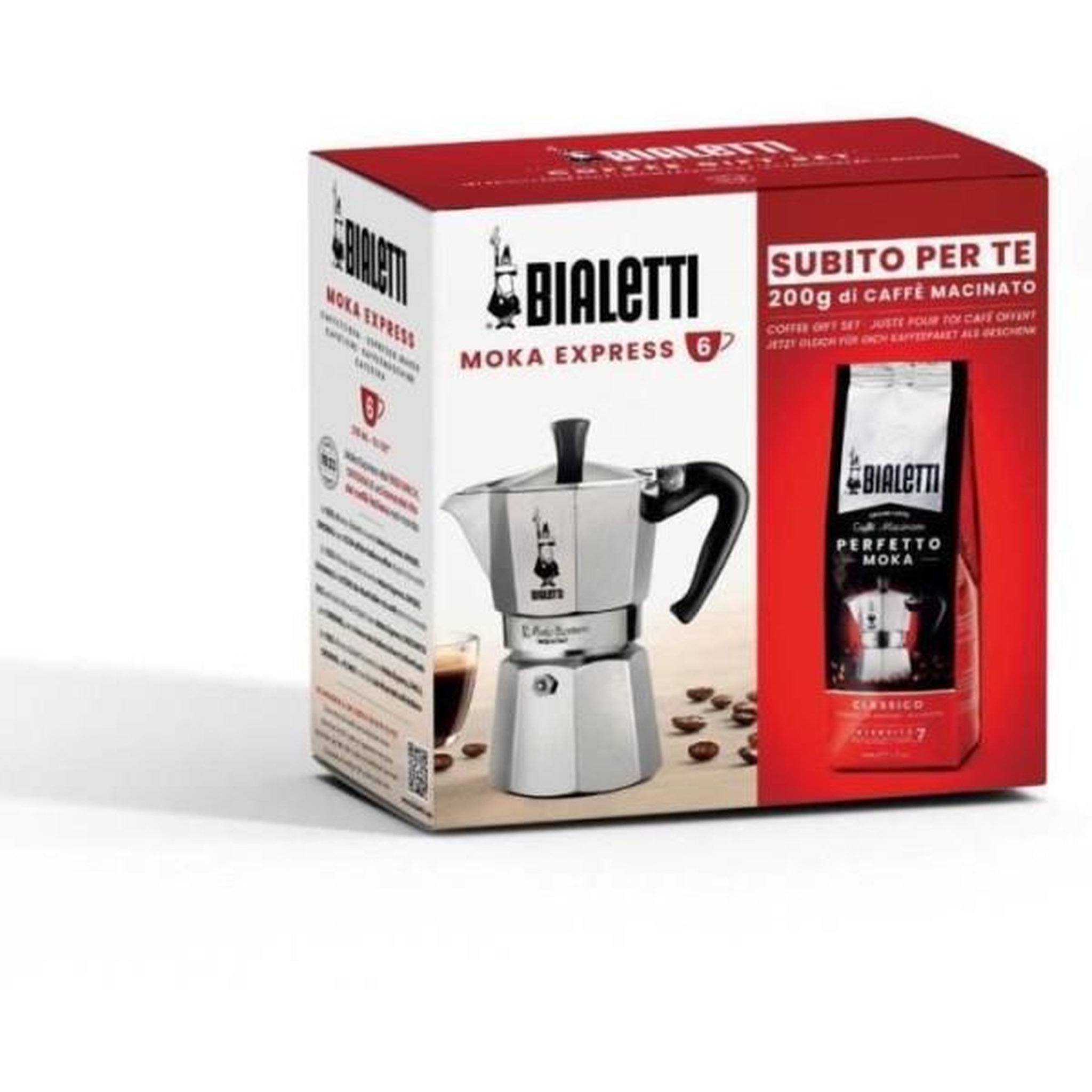 BIALETTI Cafetiere italienne + 1 café perfetto moka classico - bialetti - moka - 3 tasses - 0,30 l - paquet de 250 g - argent