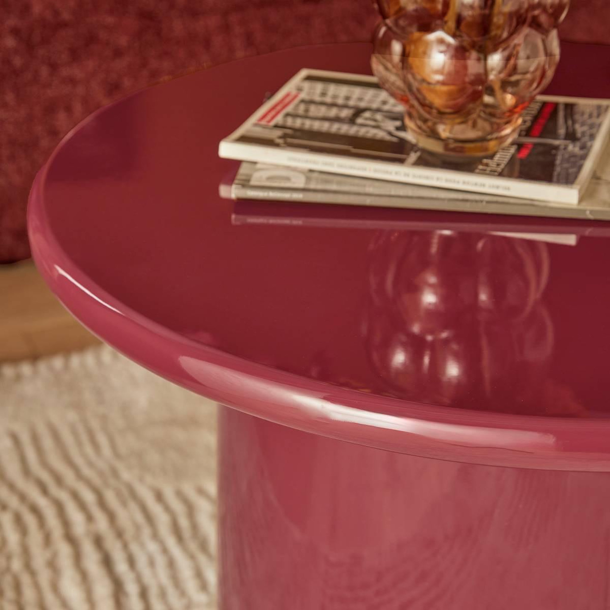 Voir la diapositive 6 : ATMOSPHERA Table Basse Vernis  Douglas  80cm Bordeaux
