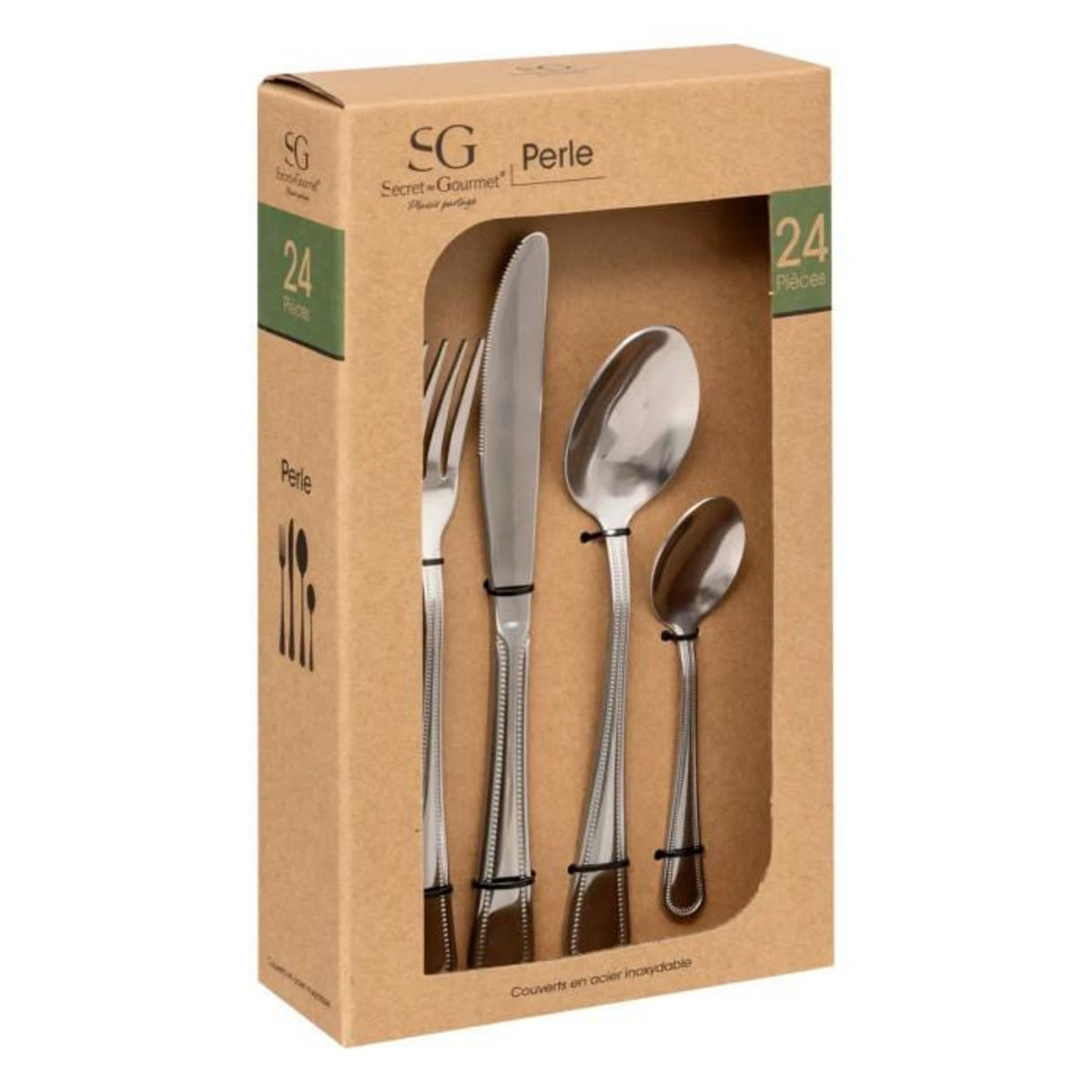 SECRET DE GOURMET Ménagère 24 Pièces en Inox  Perle  27cm Argent