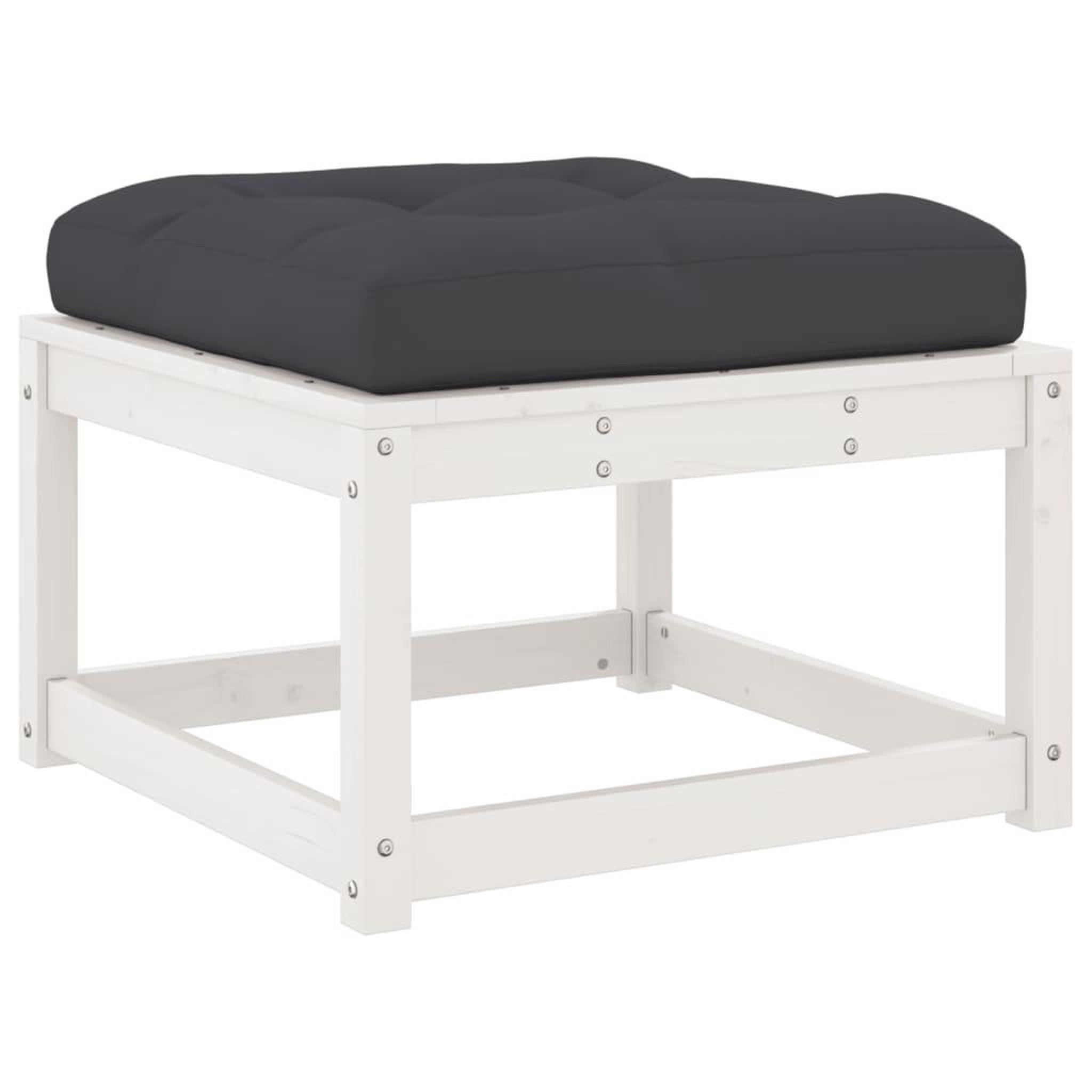 Voir la diapositive 2 : VIDAXL Repose-pied de jardin avec coussins blanc bois de pin massif