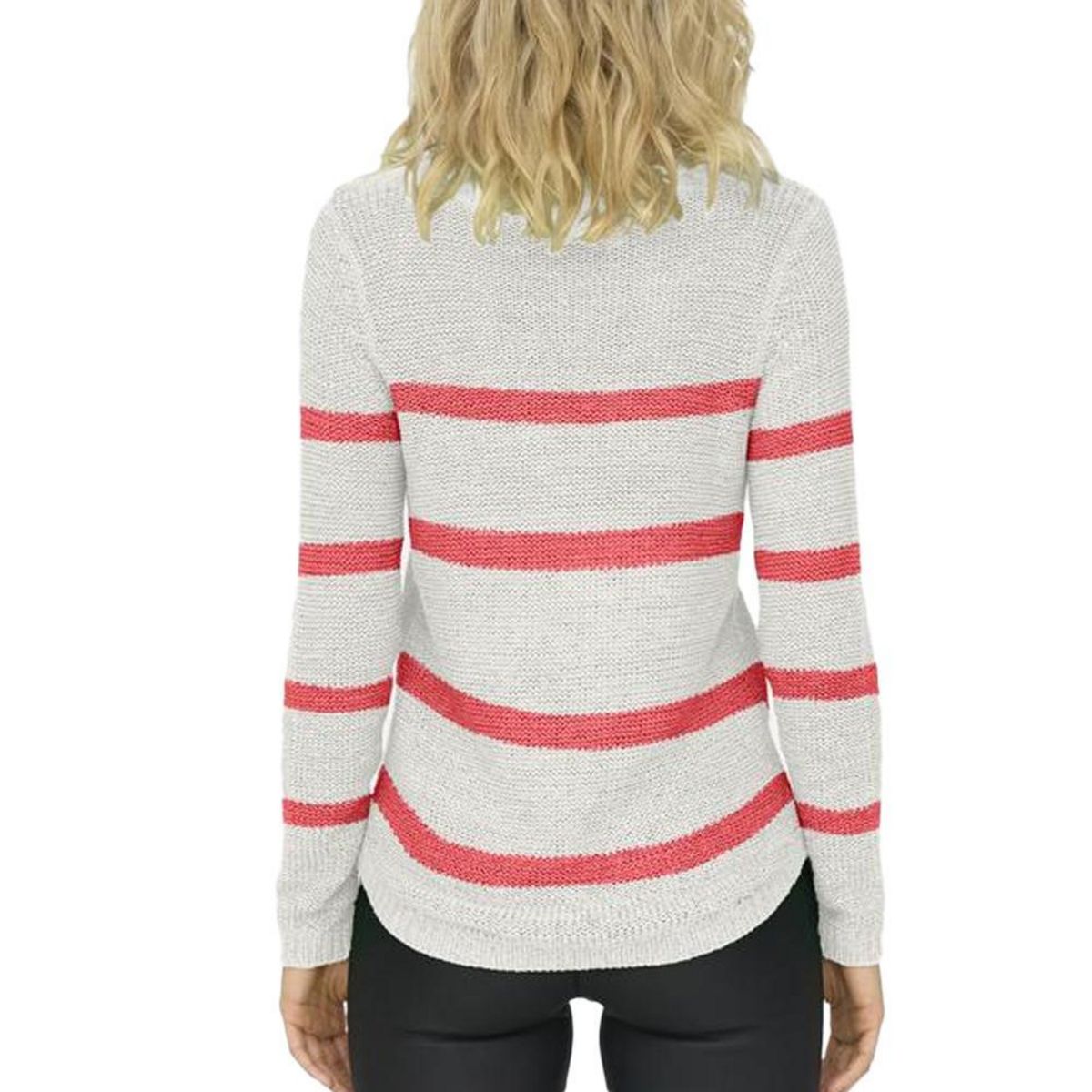 Only Pull à Rayures Ecru/Corail Femme Only Geena Xo