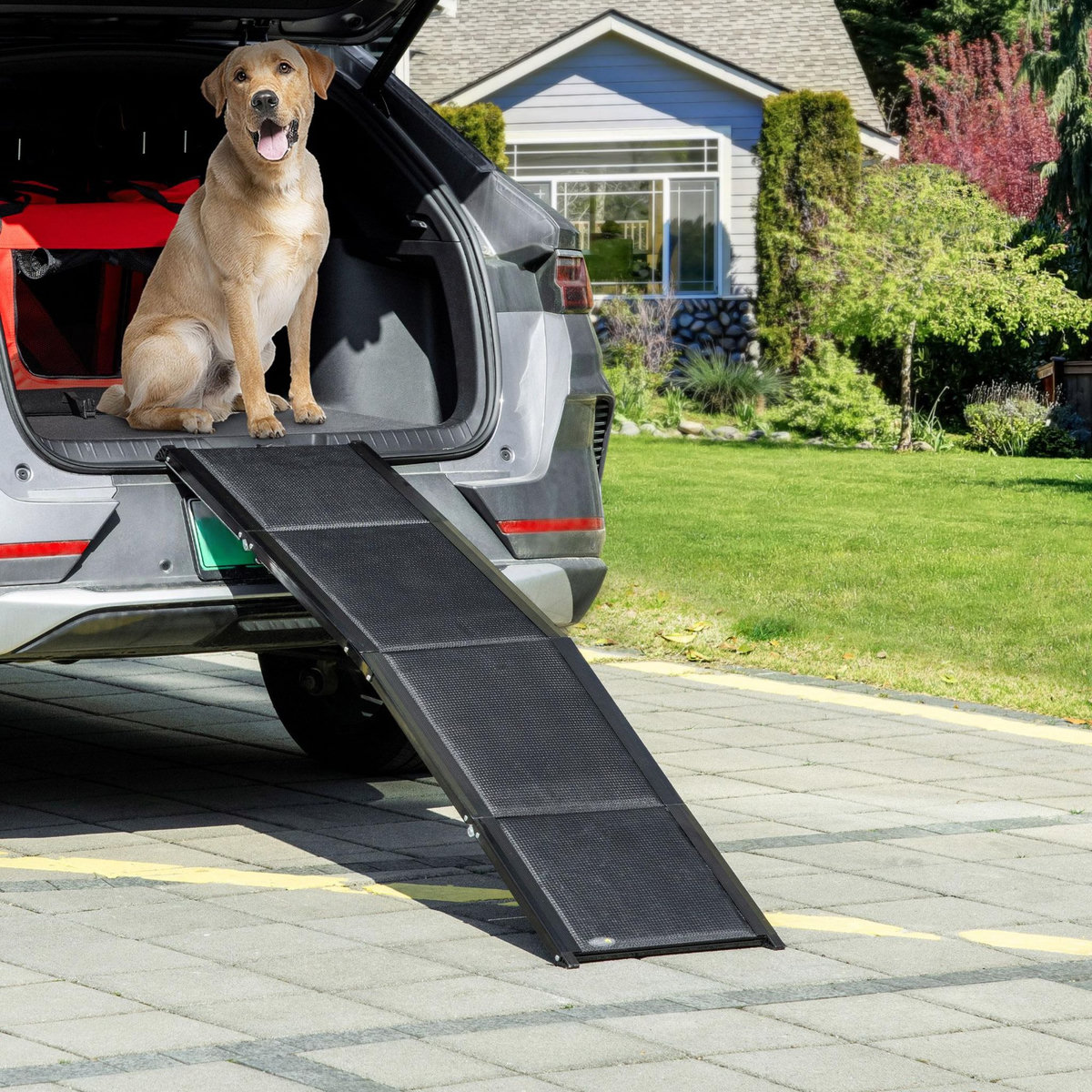 PAWHUT Rampe pliable pour chien surface antidérapante dim. 158 x 43,5 cm alliage d'aluminium noir