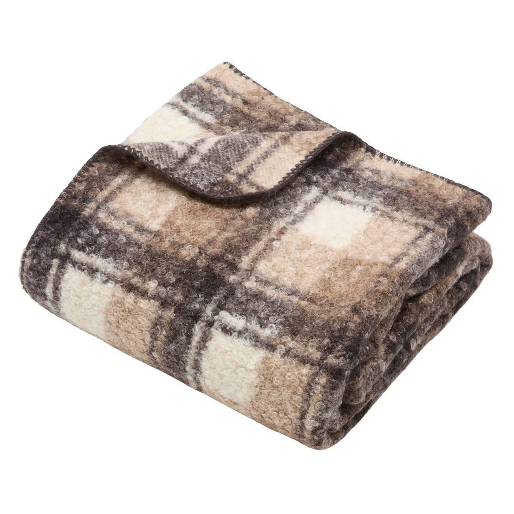 ATMOSPHERA Plaid bouclette à carreaux   automne  130x170cm beige