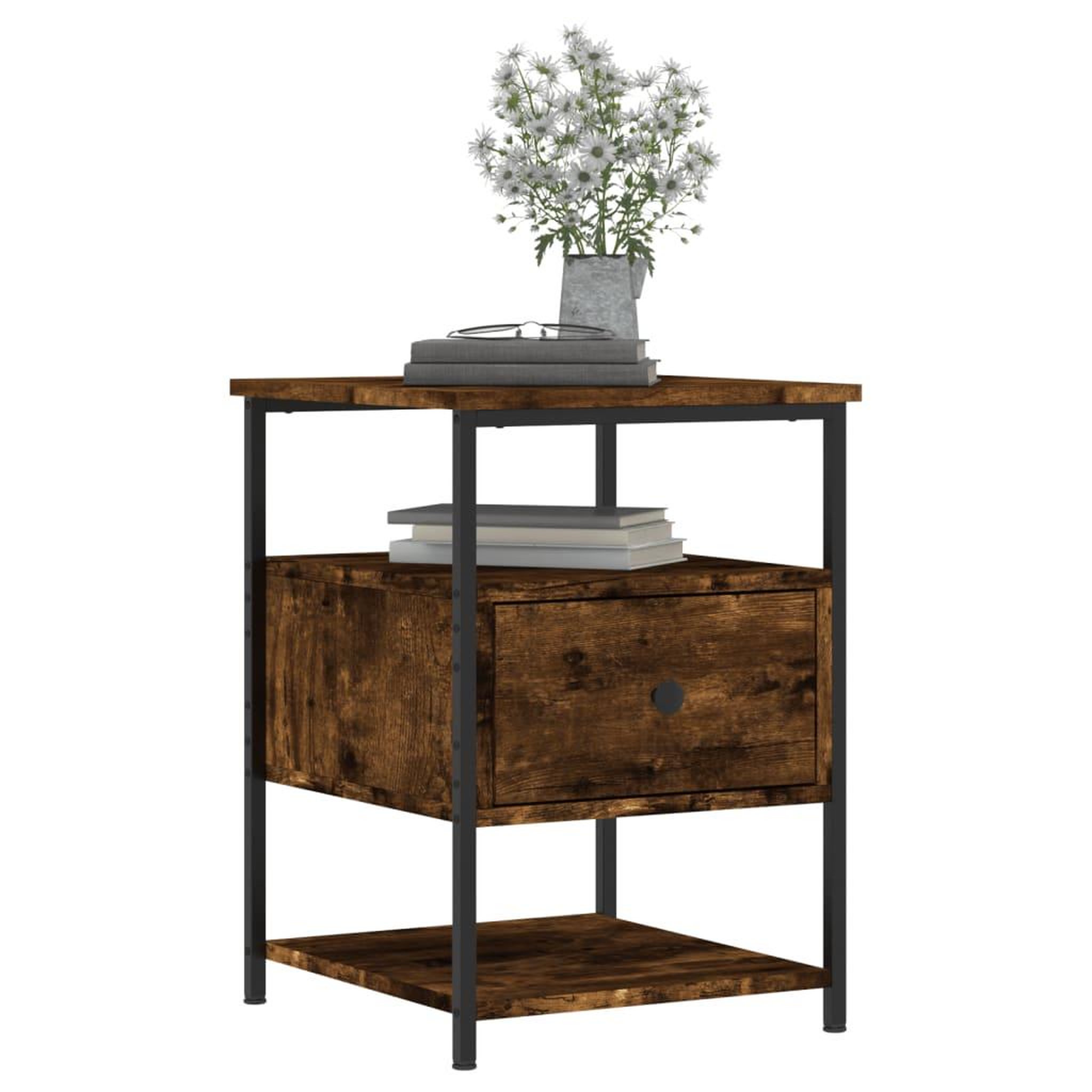 Voir la diapositive 3 : VIDAXL Table de chevet chene fume 40x42x56 cm bois d'ingenierie