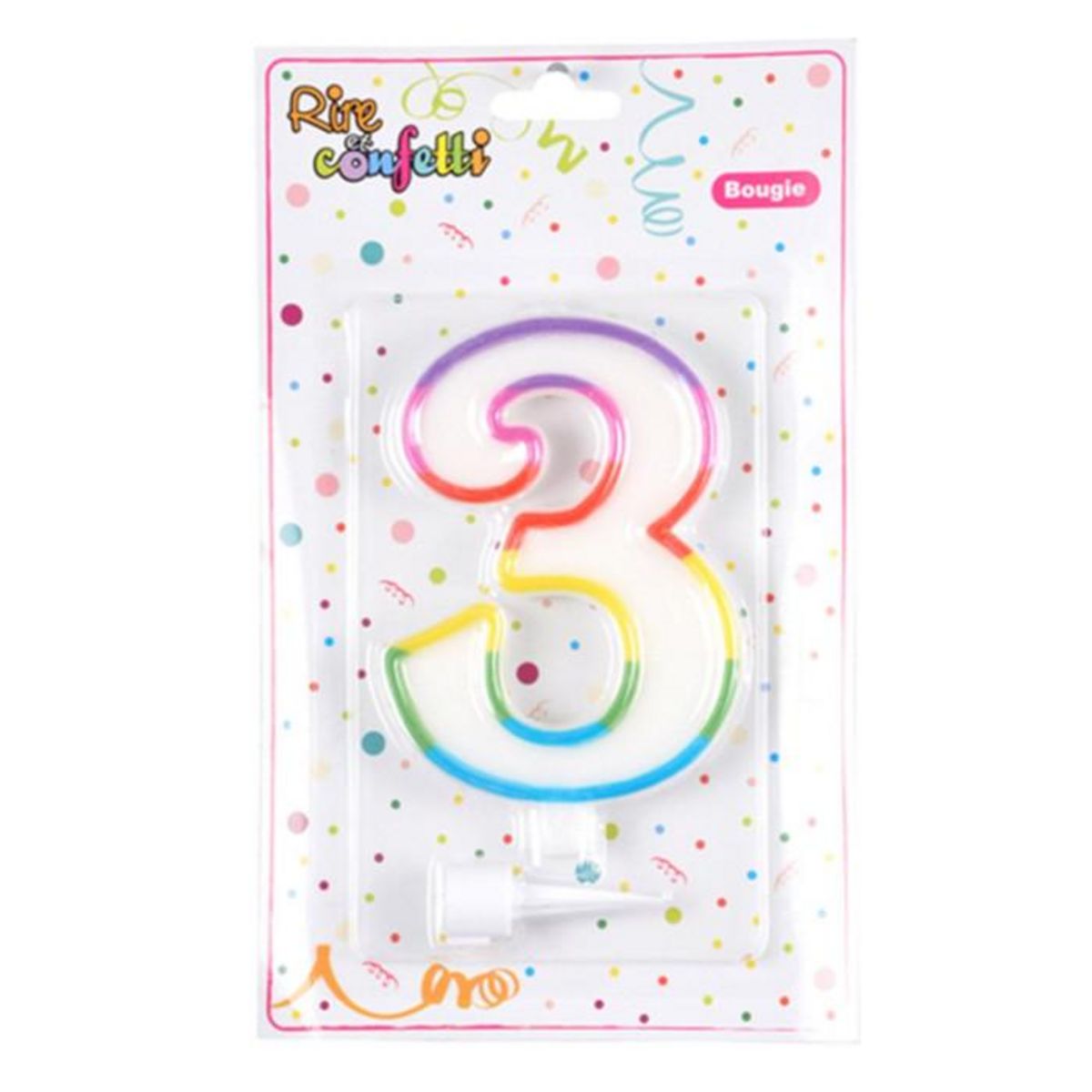 Paris Prix Bougie d'Anniversaire  Chiffre 3  10cm Multicolore