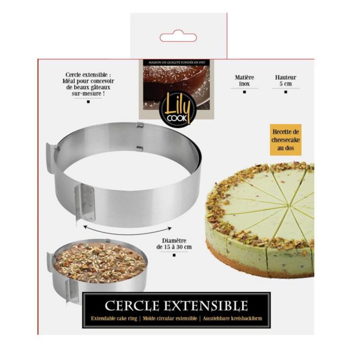 Paris Prix Cercle de Pâtisserie  Extensible  15-30cm Argent