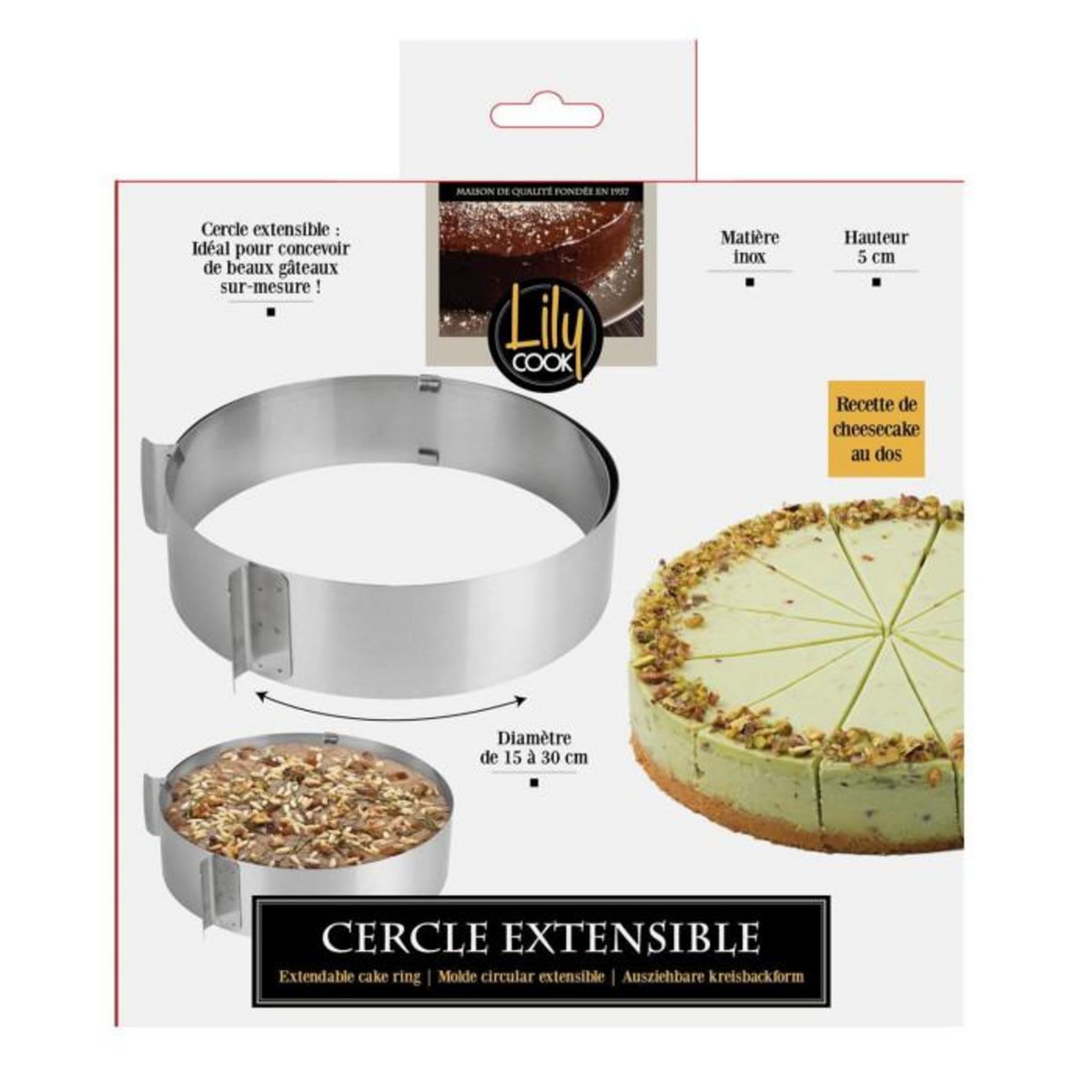 Paris Prix Cercle de Pâtisserie  Extensible  15-30cm Argent