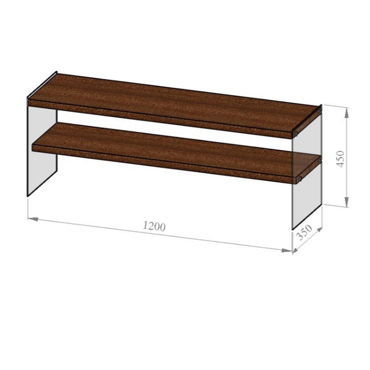 TOILINUX Meuble TV avec 2 étagères en bois de pin et sa structure en verre L.120cm x H.45cm - Marron clair