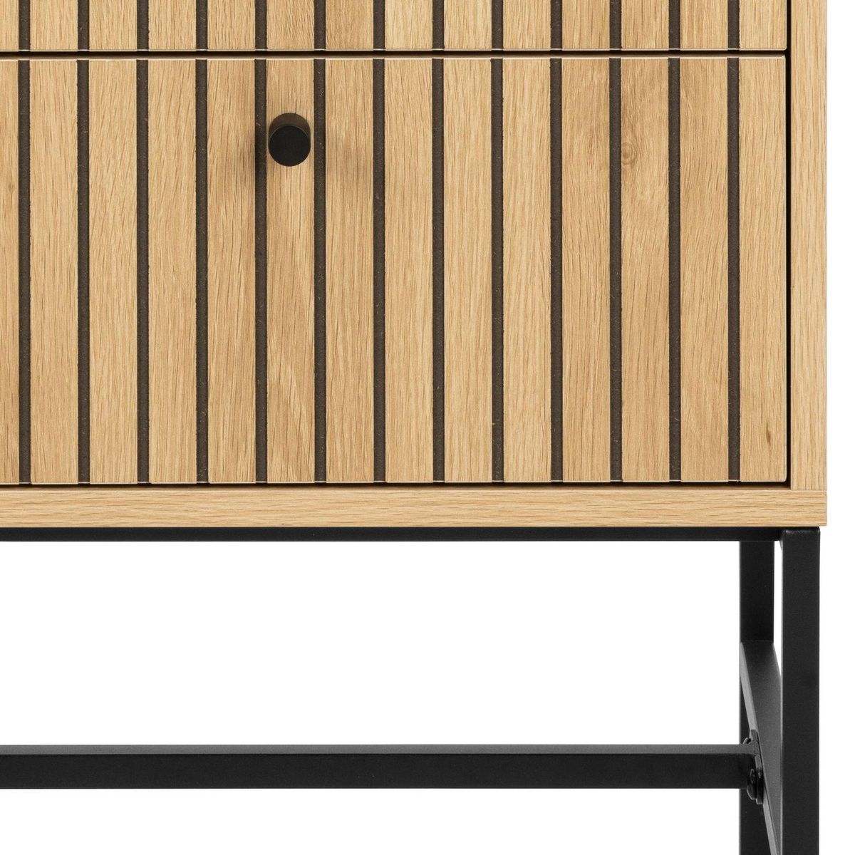 TOILINUX Table de chevet rectangulaire 2 tiroirs effet tasseaux BAÏKAL - Beige