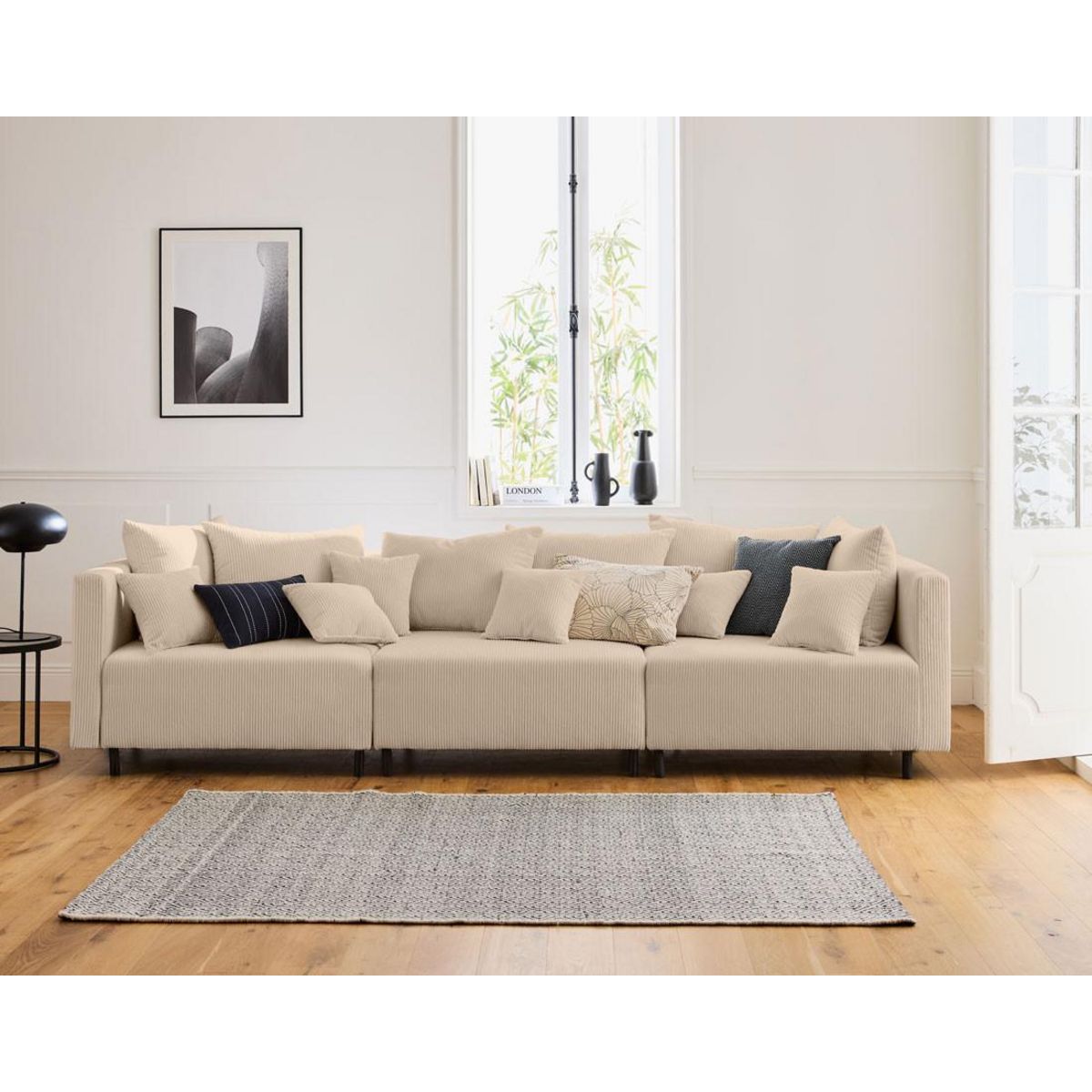 LISA DESIGN Edinburg - module d'assise d'angle droit - en velours côtelé