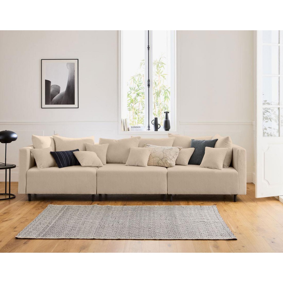 LISA DESIGN Edinburg - module d'assise d'angle droit - en velours côtelé