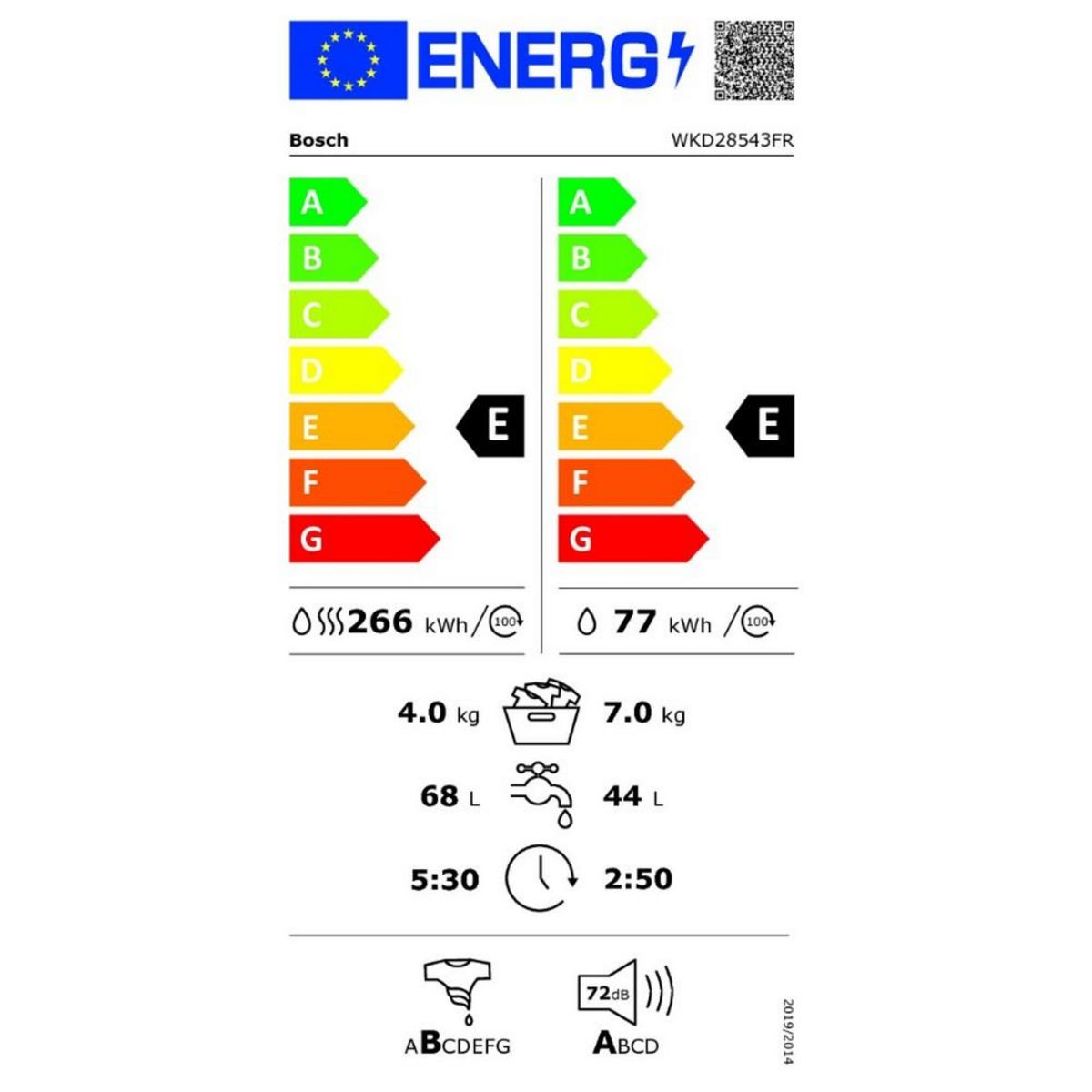 BOSCH Lave-linge séchant hublot 7/4kg 1400 tours/min - WKD28543FR