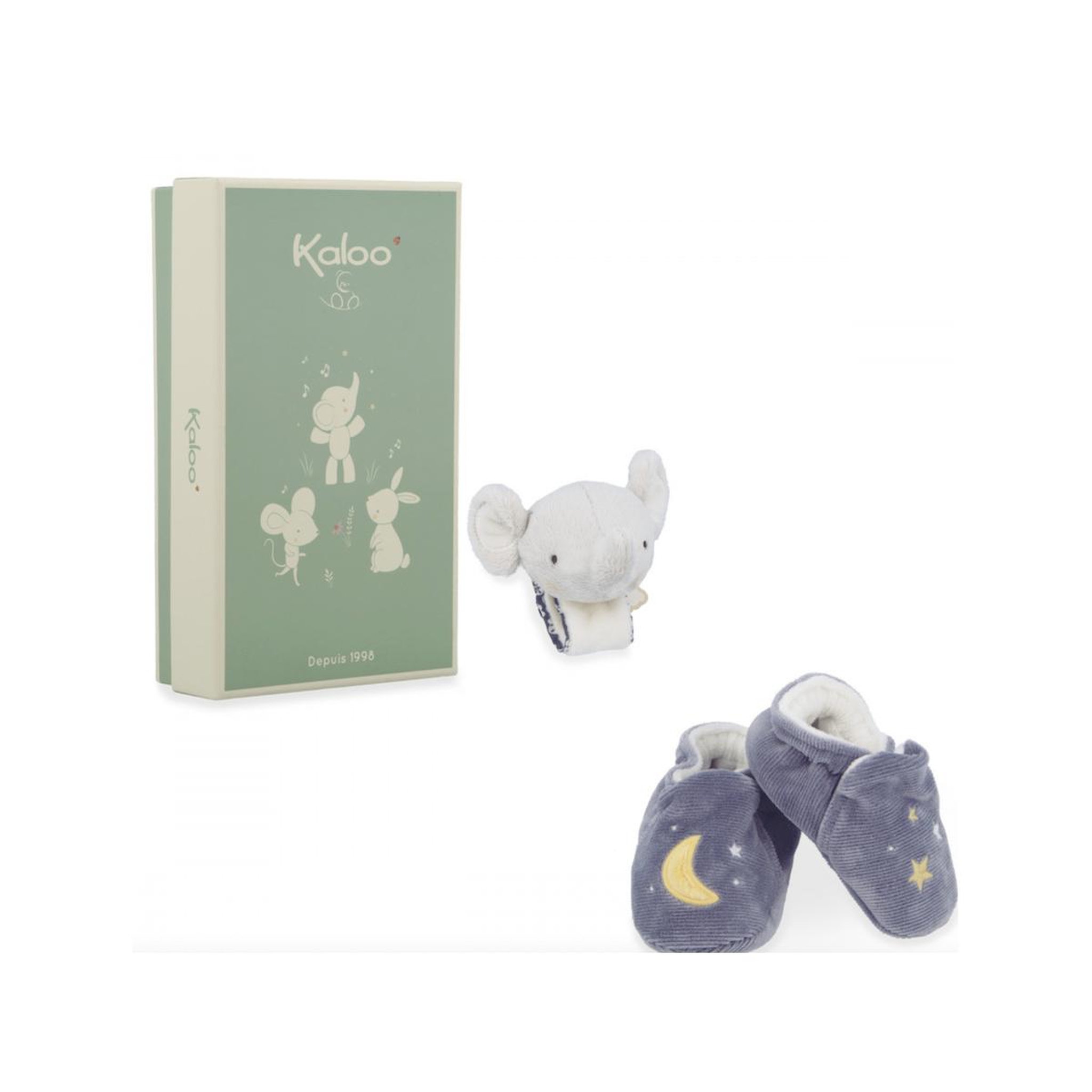 Kaloo Coffret chaussons et bracelet sonore elephant -