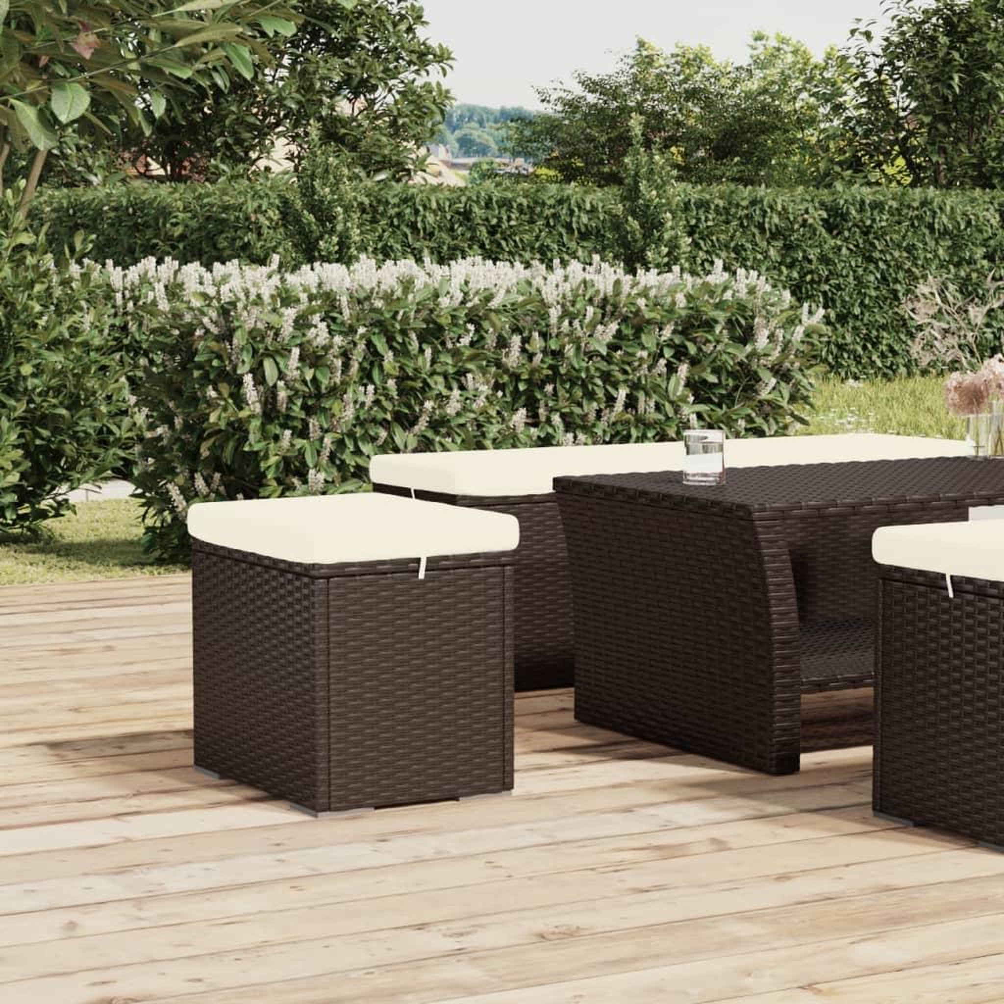 Voir la diapositive 3 : VIDAXL Poufs avec coussins lot de 2 marron 40x30x40 cm resine tressee