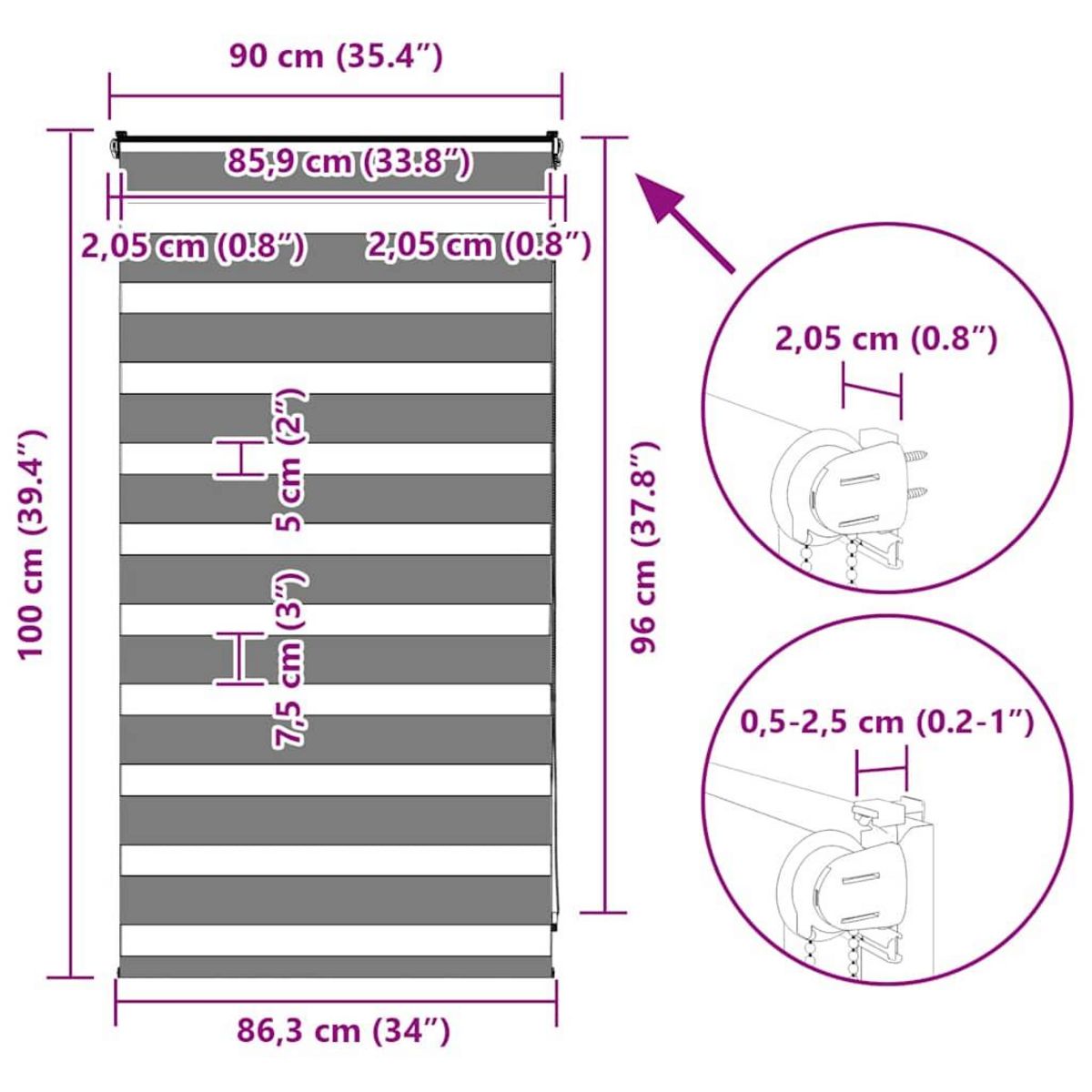 VIDAXL Store zebre marron 90x100 cm largeur du tissu 85,9 cm polyester