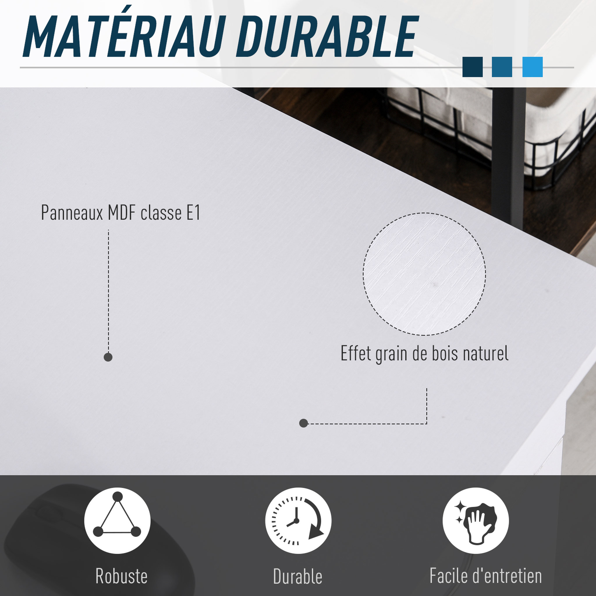 Voir la diapositive 5 : HOMCOM Bureau informatique multimédia multi-rangements avec étagère tiroir tablette clavier MDF 120 x 60 x 74 cm blanc