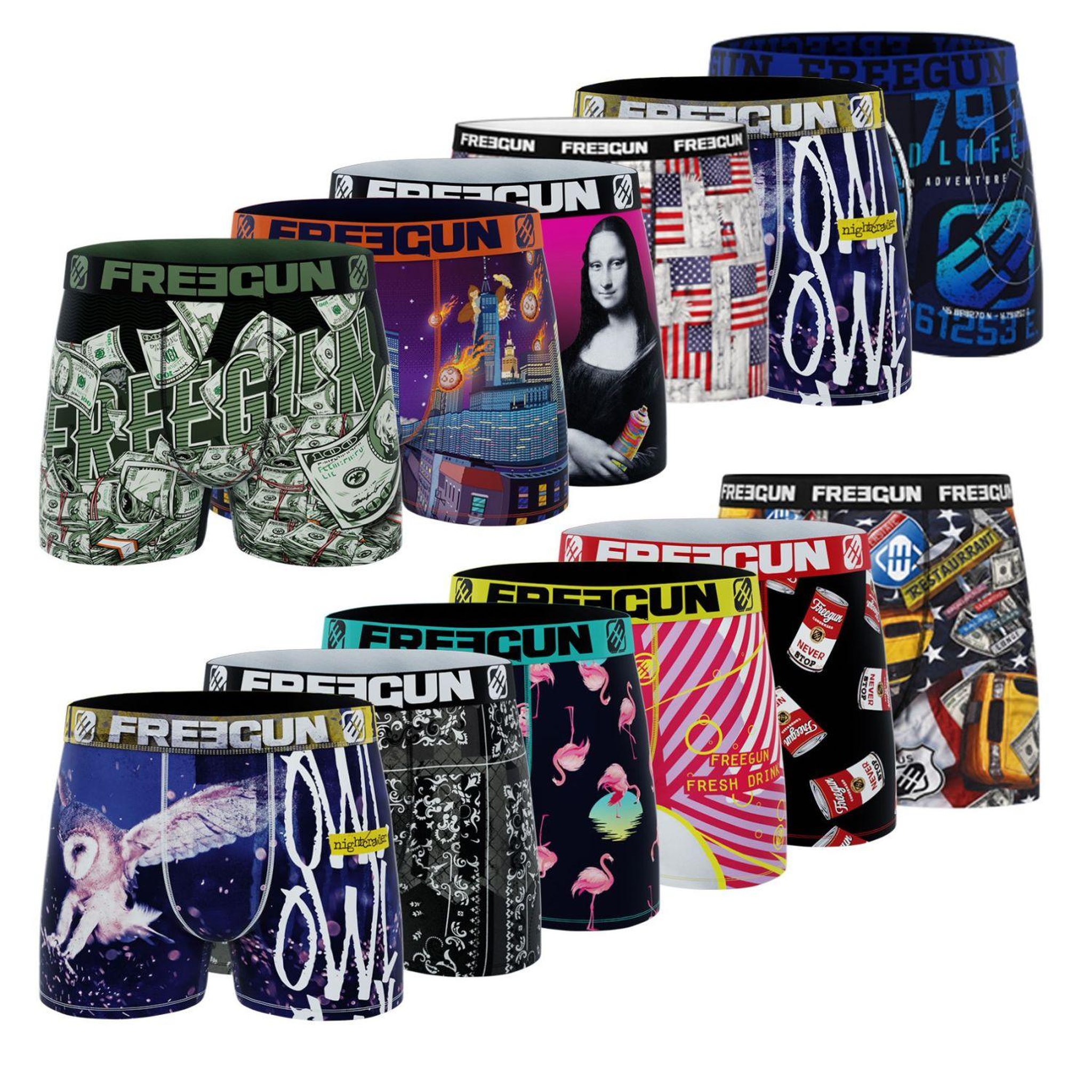 Voir la diapositive 2 : FREEGUN Pack surprise de 12 Boxers microfibre homme