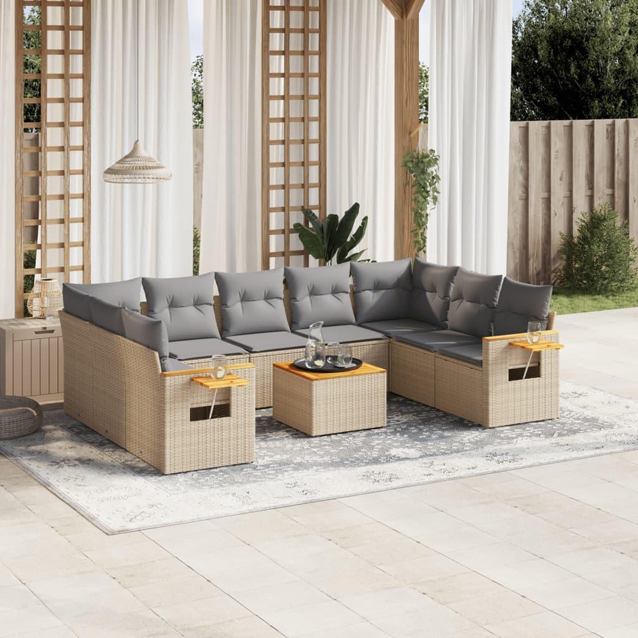 VIDAXL Salon de jardin avec coussins 10 pcs beige resine tressee