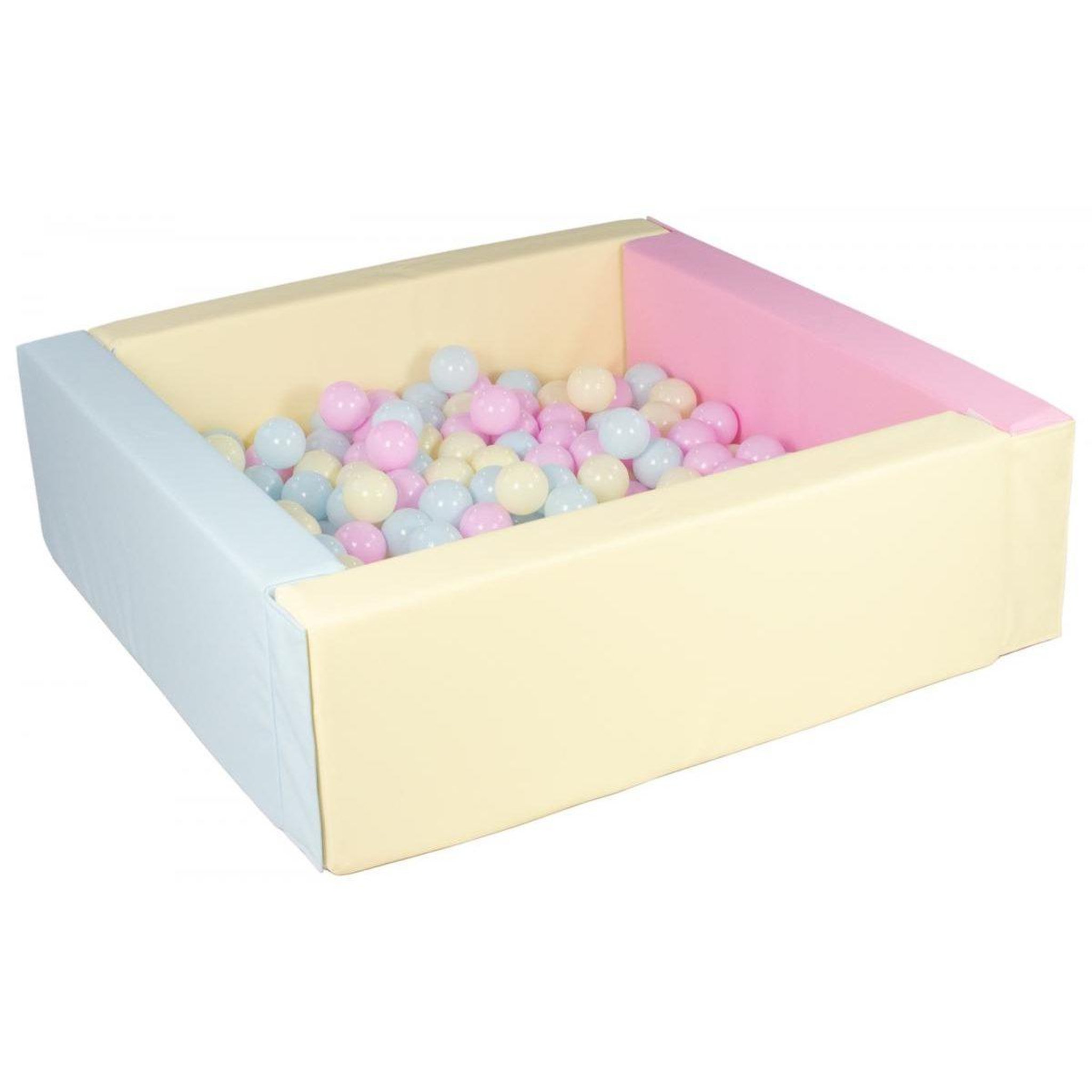 VELINDA Piscine à balles carrée avec 200 balles - rose, bleu, jaune (pastel)/rose, bleu, jaune (pastel)