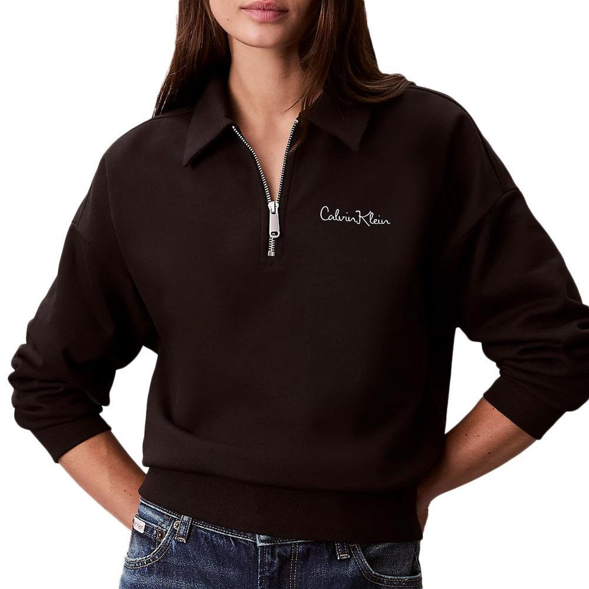CALVIN KLEIN JEANS Sweat Noir Femme Calvin Klein Jeans French Terry. Coloris disponibles : Noir