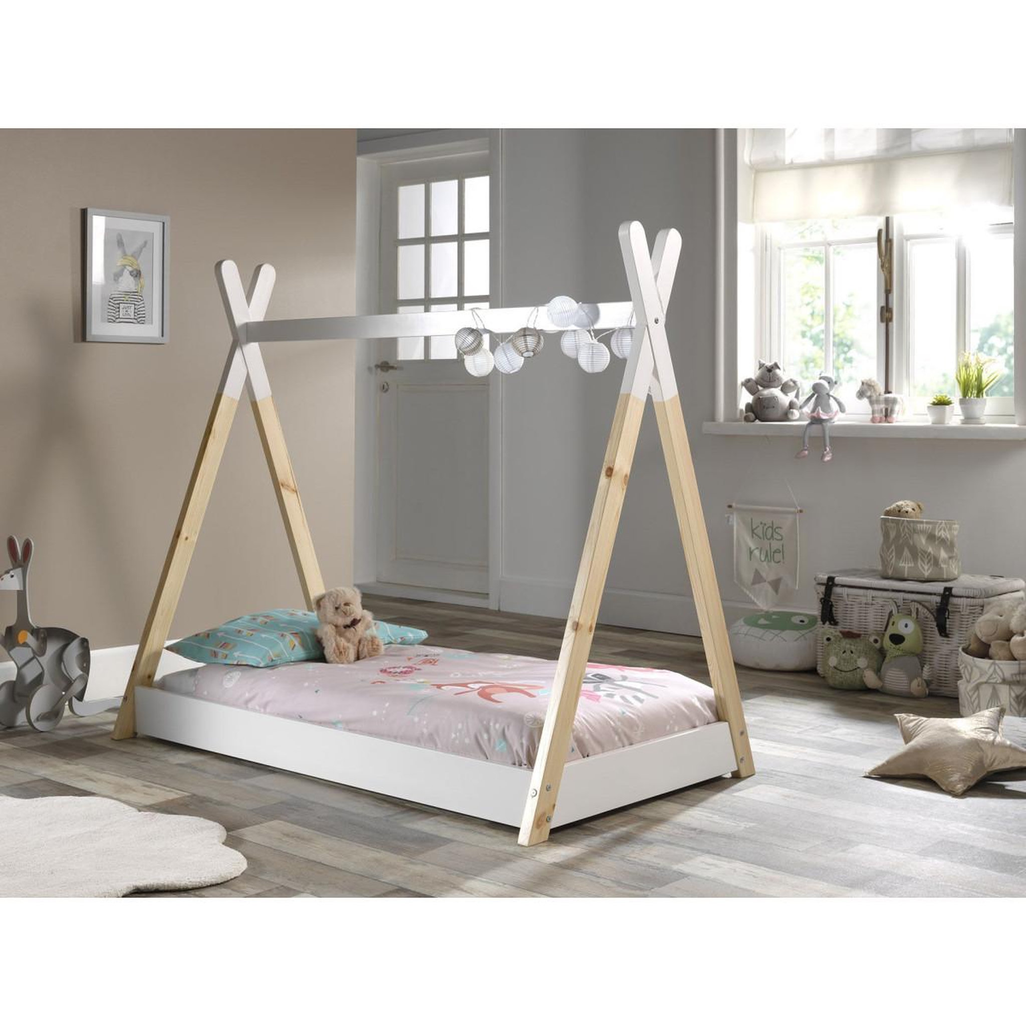 Voir la diapositive 2 : Paris Prix Lit enfant design & matelas  tipi  70x140cm blanc