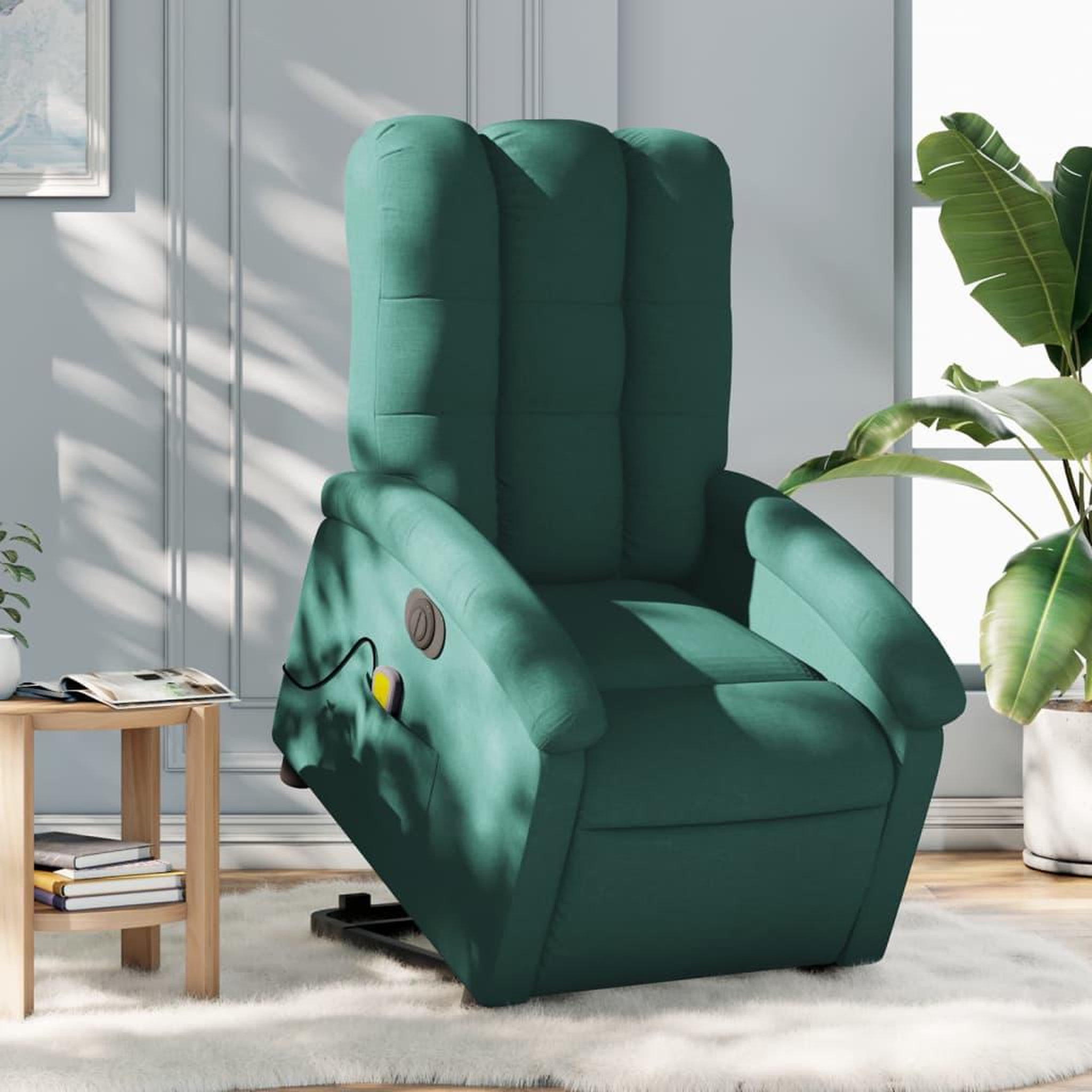 VIDAXL Fauteuil inclinable de massage electrique Vert fonce Tissu