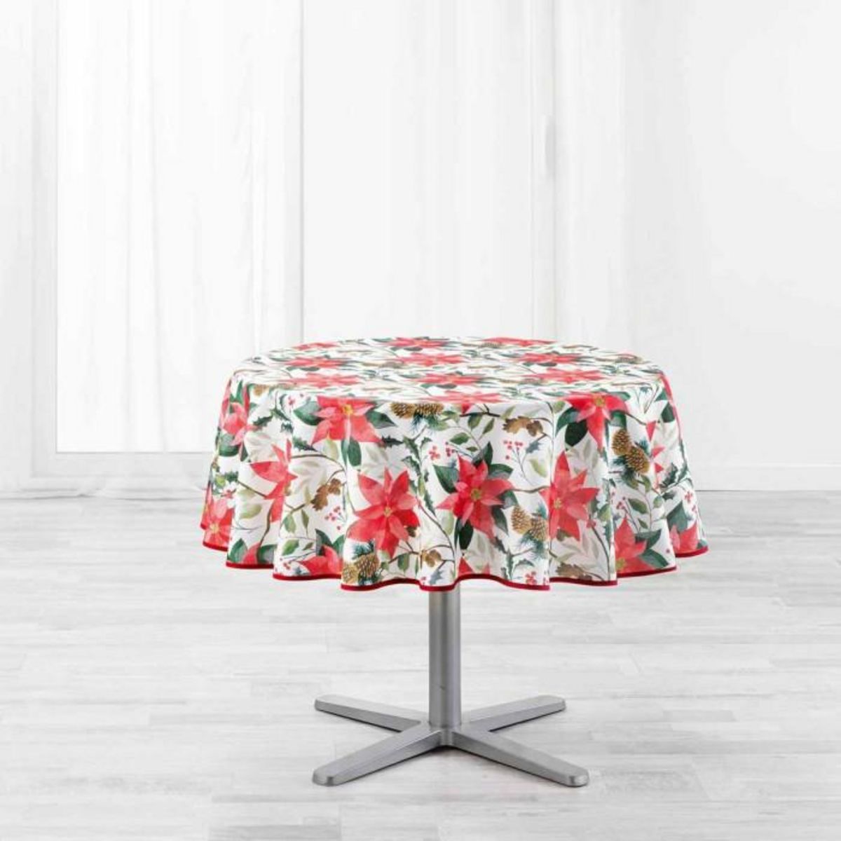 Paris Prix Nappe Ronde Imprimée  La Rosiere  180cm Blanc & Rouge
