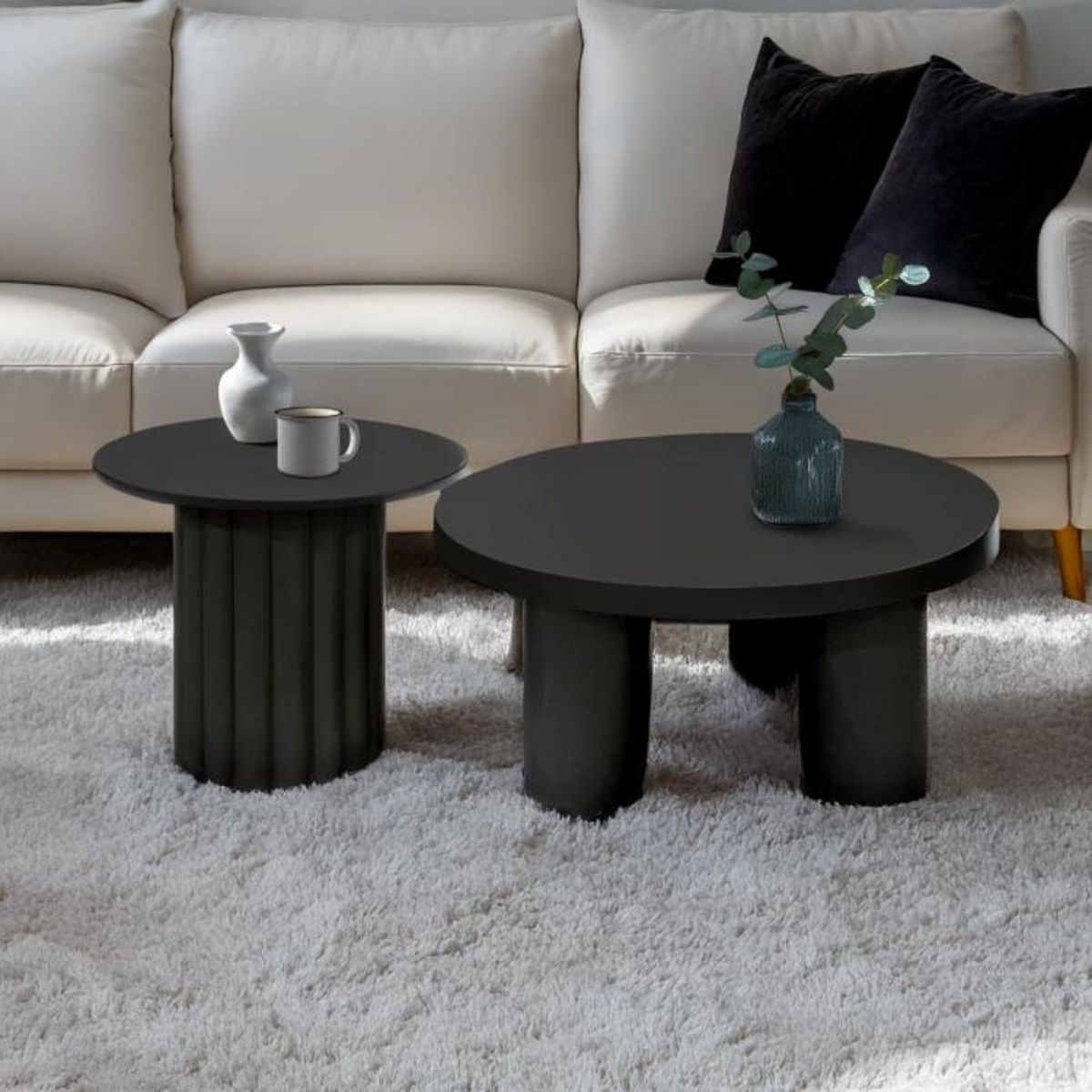 Paris Prix Lot de 2 Tables Basses Rondes  Ericka  80cm Noir