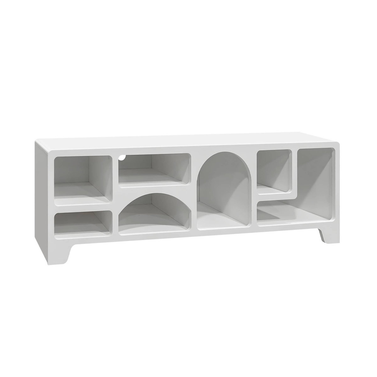 SWEEEK Meuble tv organique effet bois blanc 160cm avec plusieurs niches 7 compartiments de rangement L160cm