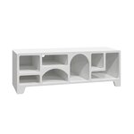 SWEEEK Meuble tv organique effet bois blanc 160cm avec plusieurs niches 7 compartiments de rangement L160cm