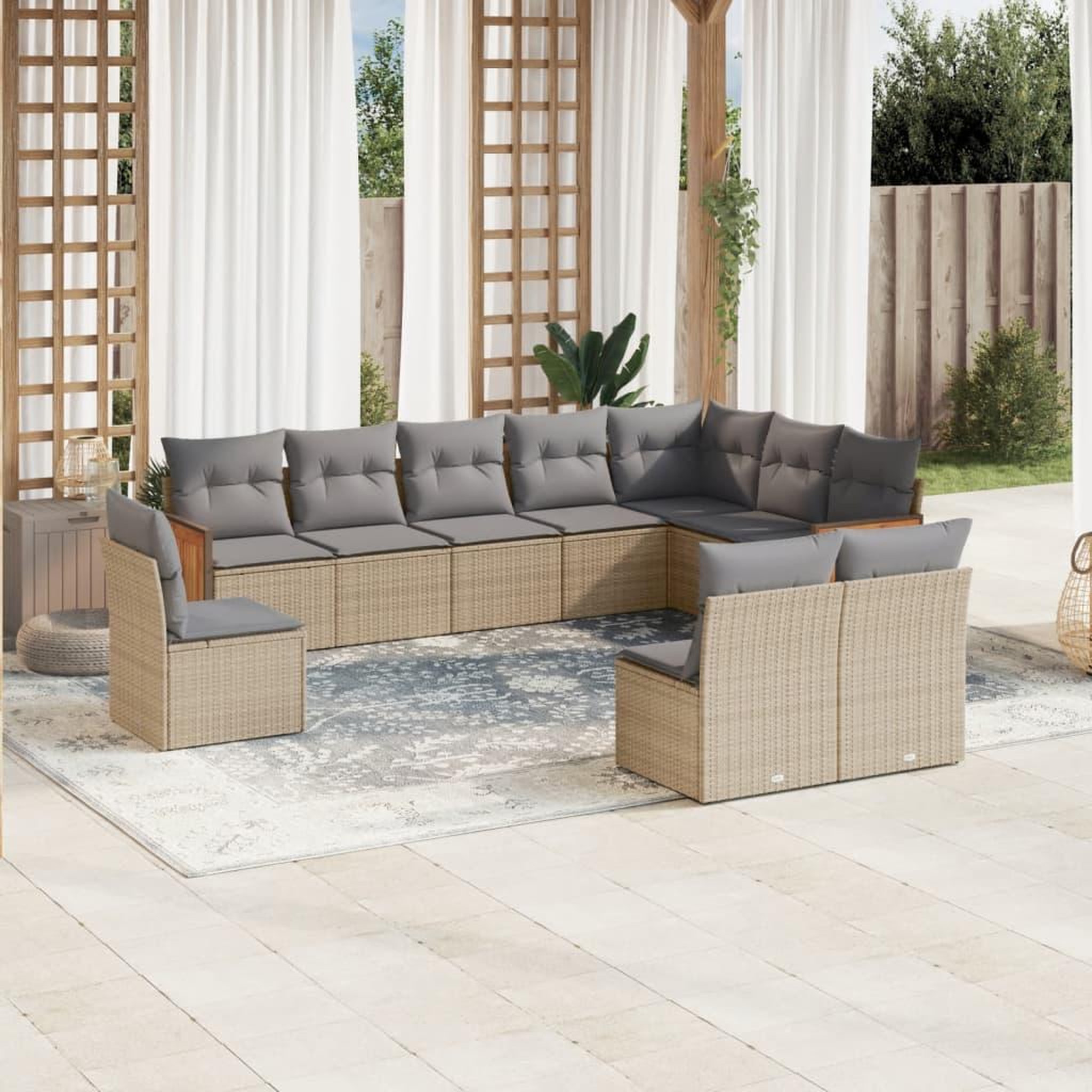 VIDAXL Salon de jardin avec coussins 10 pcs beige resine tressee