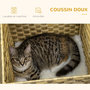 Voir la diapositive 5 : PAWHUT Maison pour chat rangement design scandinave - coussin peluche douce, niche panier rotin - panneaux blanc aspect chêne clair