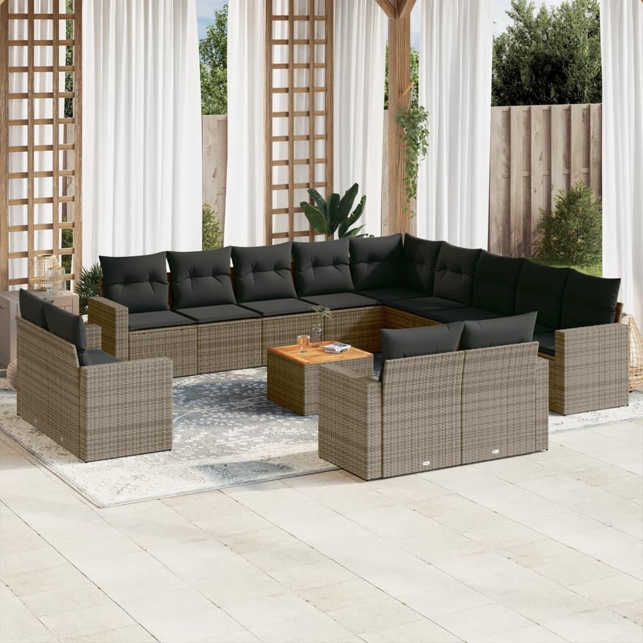 VIDAXL Salon de jardin avec coussins 14 pcs gris resine tressee