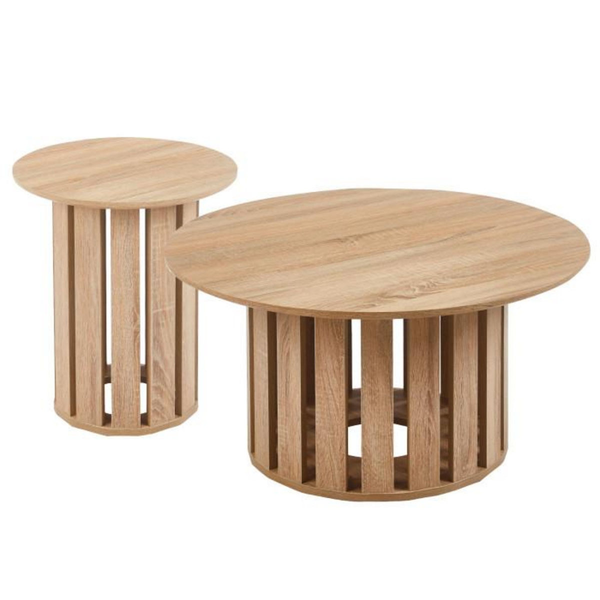 Paris Prix Lot de 2 Tables Basses Rondes  Luisa  80cm Chêne clair